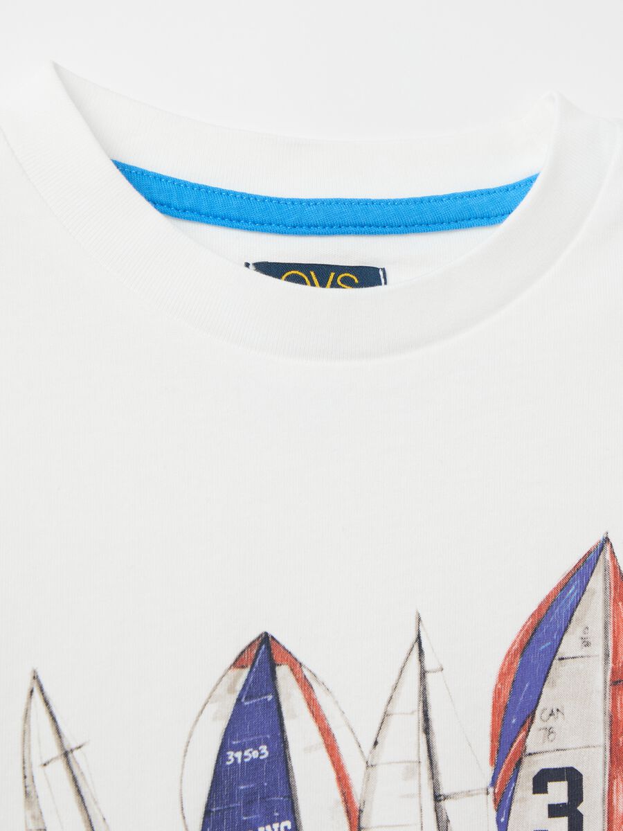 Cotton T-shirt with sailing boats print_3