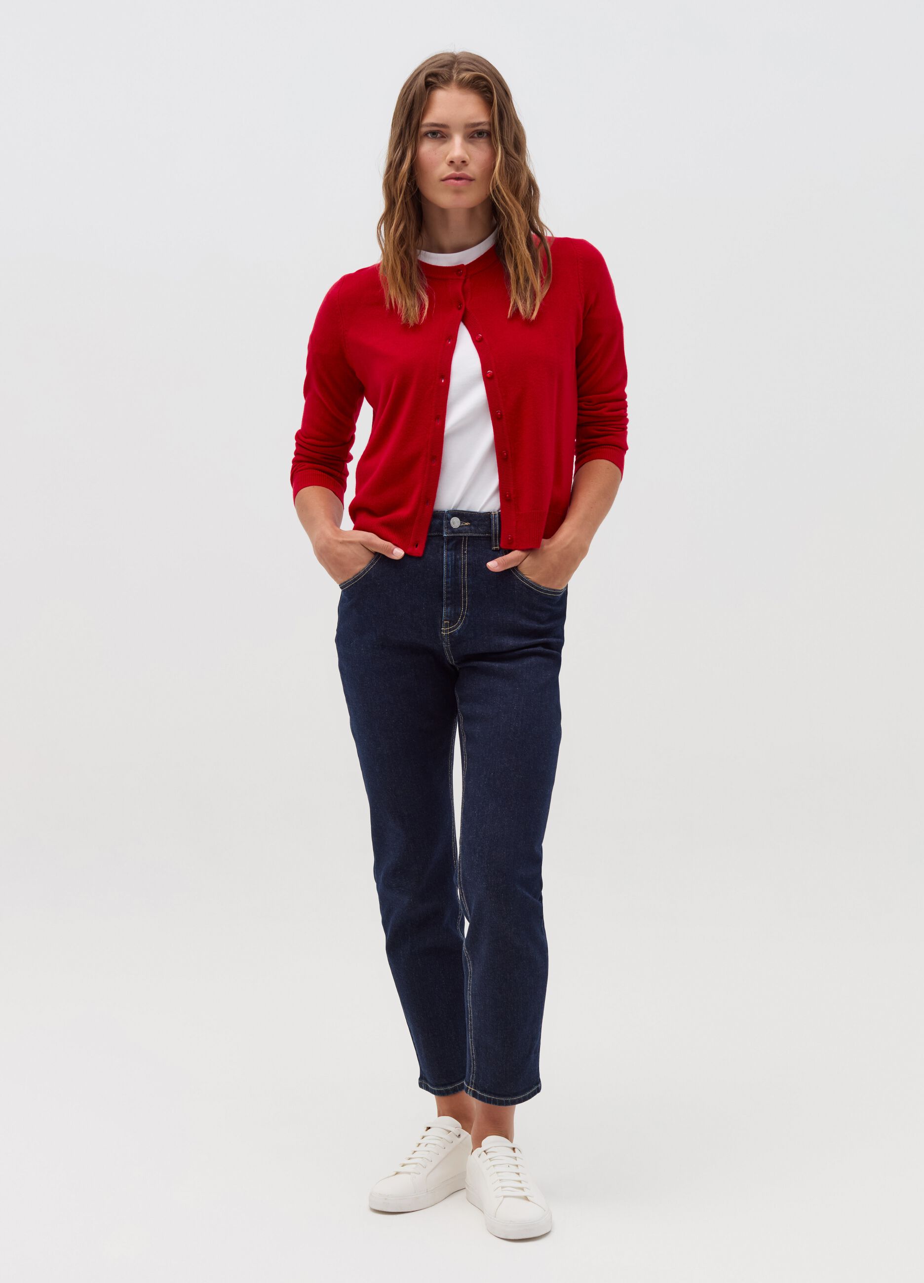 Cardigan with round neckline