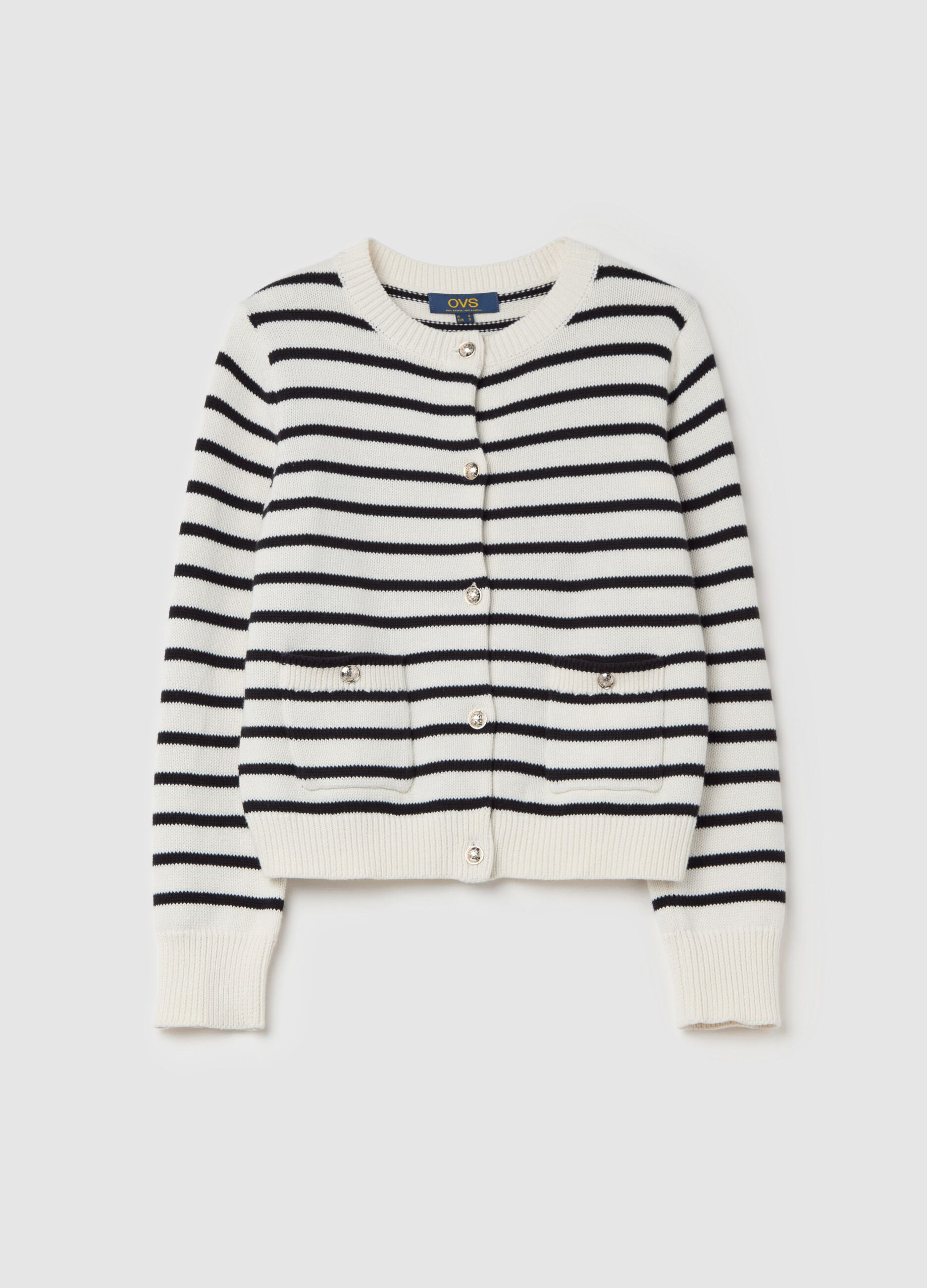 Striped cardigan with gold-coloured buttons