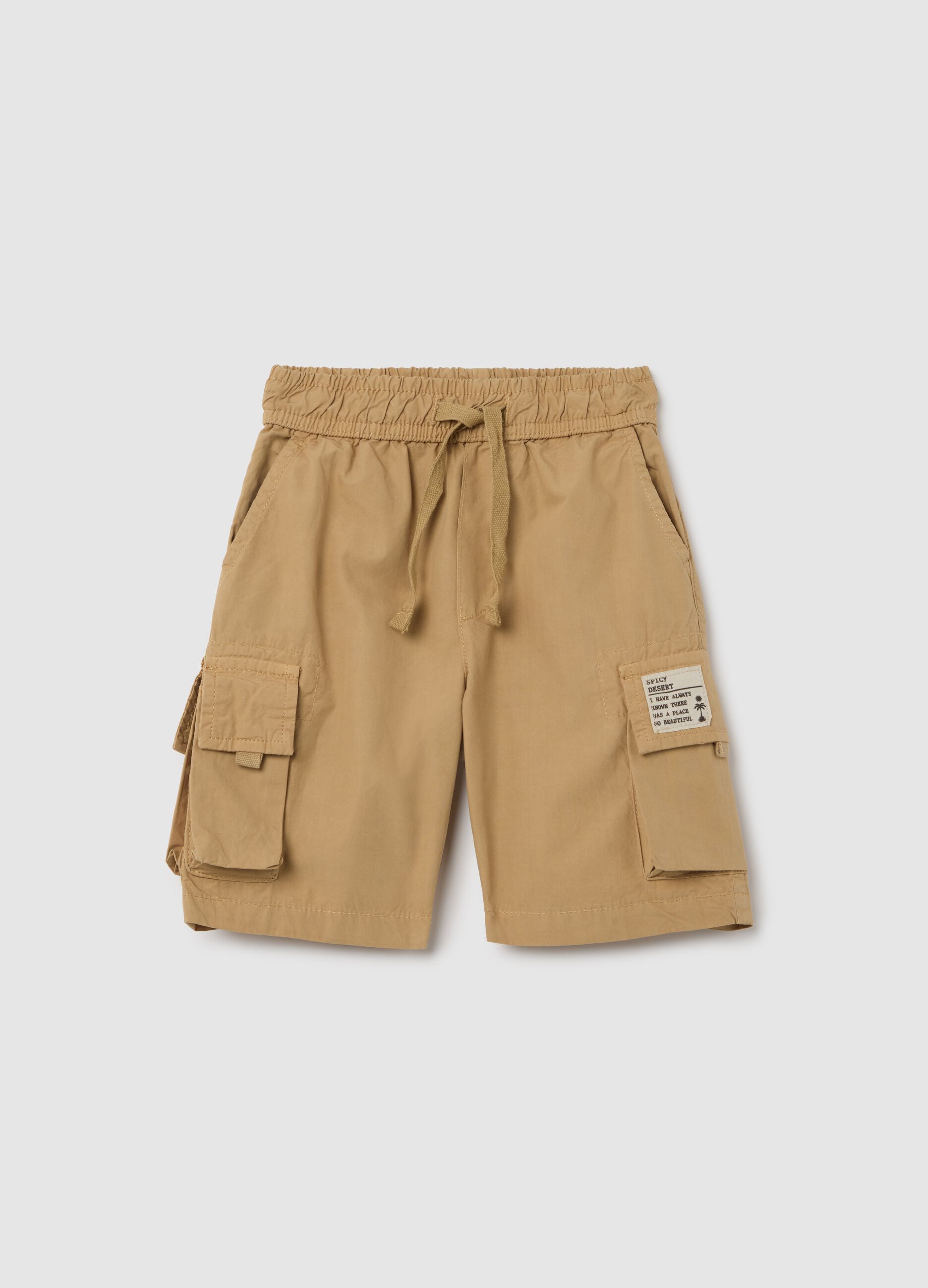 Kids' beige cotton regular fit shorts with pockets