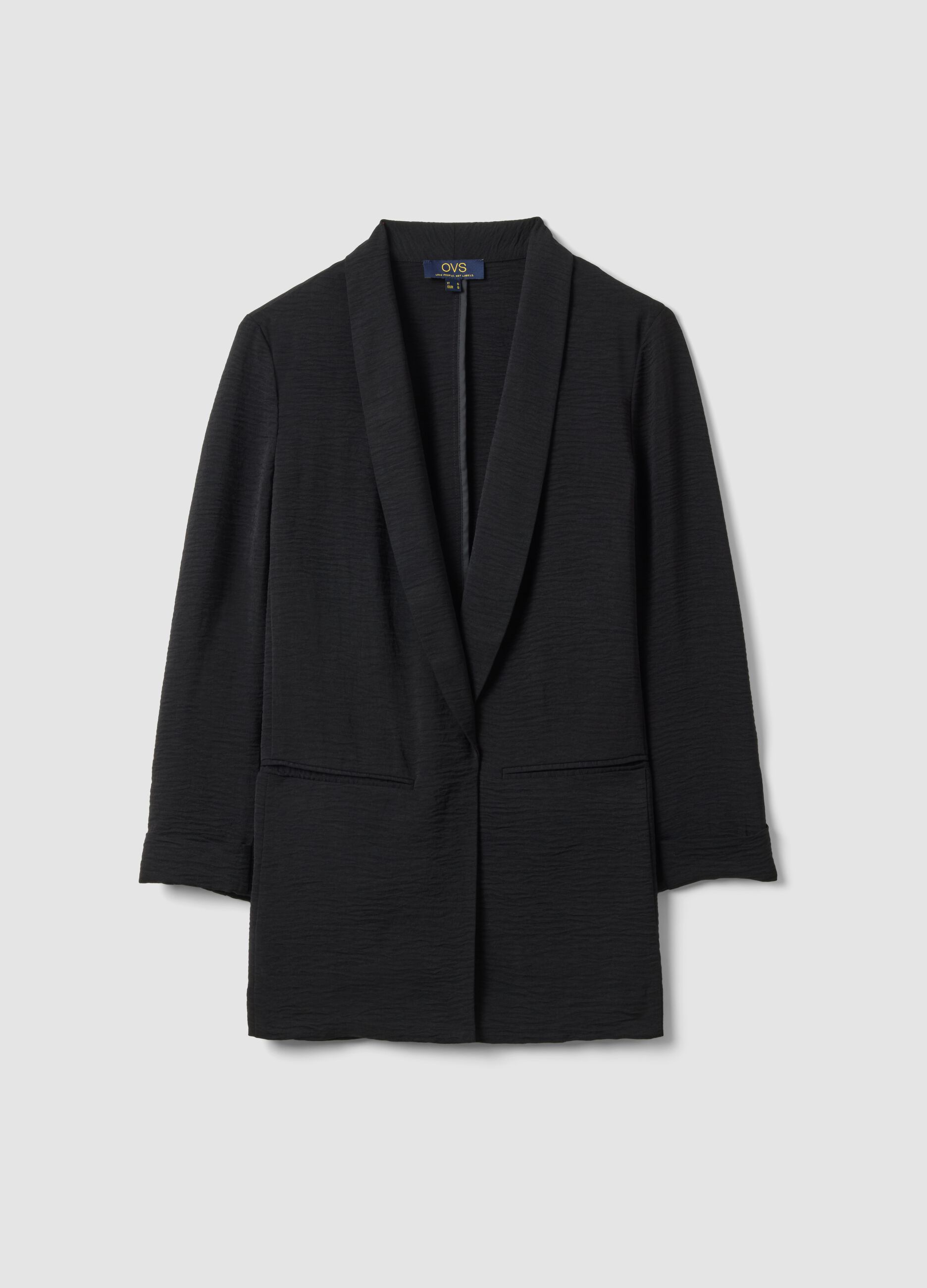 Black buttonless blazer, regular fit