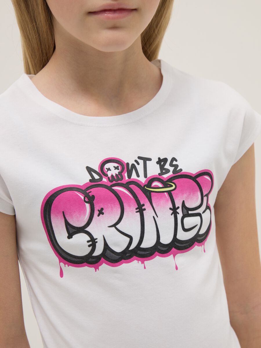 T-shirt in cotone elasticizzato bianca da ragazza slim fit con stampa_2