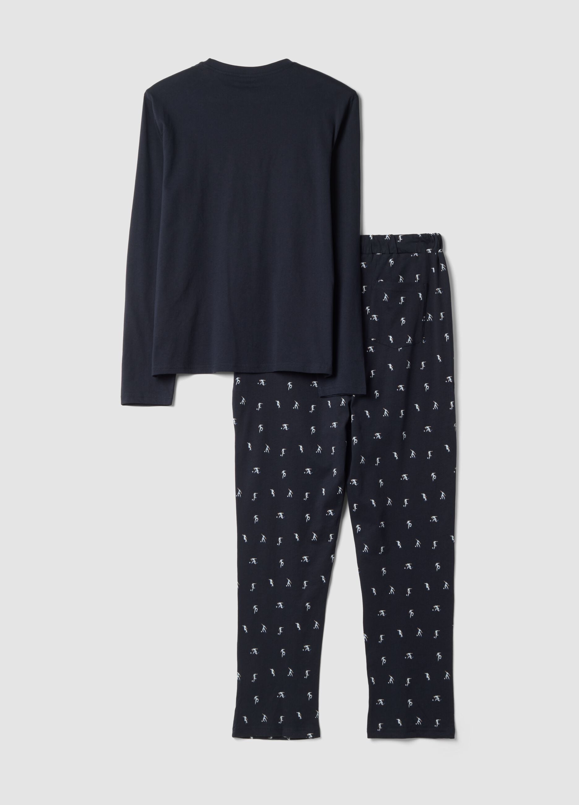 Blue organic cotton crew-neck pyjamas