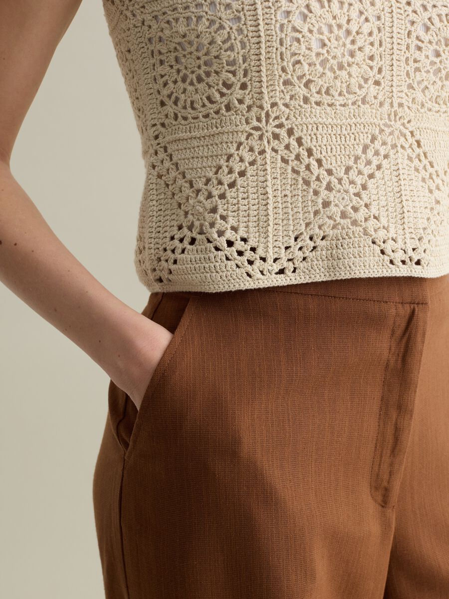 Beige crochet knit tank top_2
