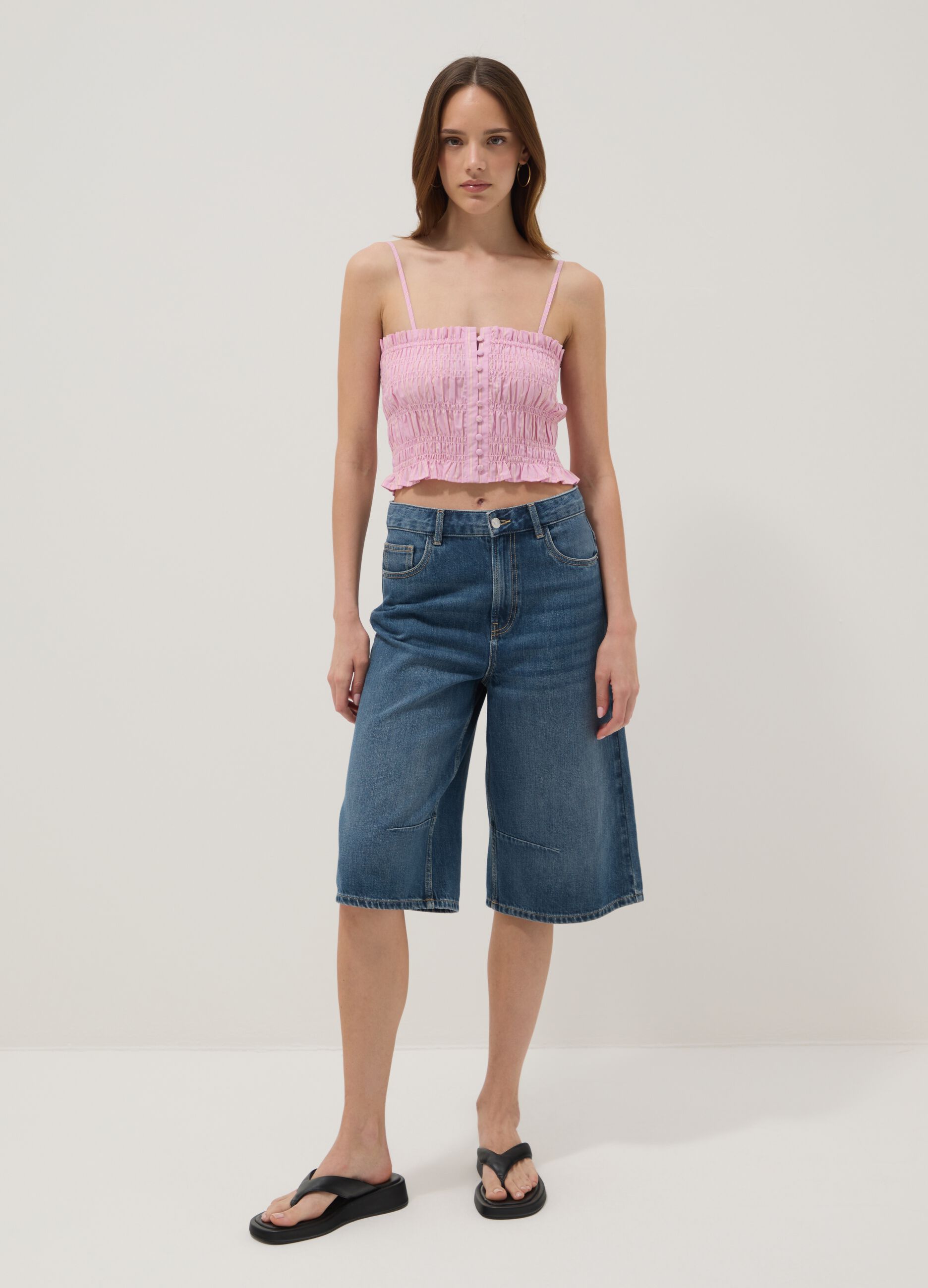 Pink pure cotton tank top with thin straps
