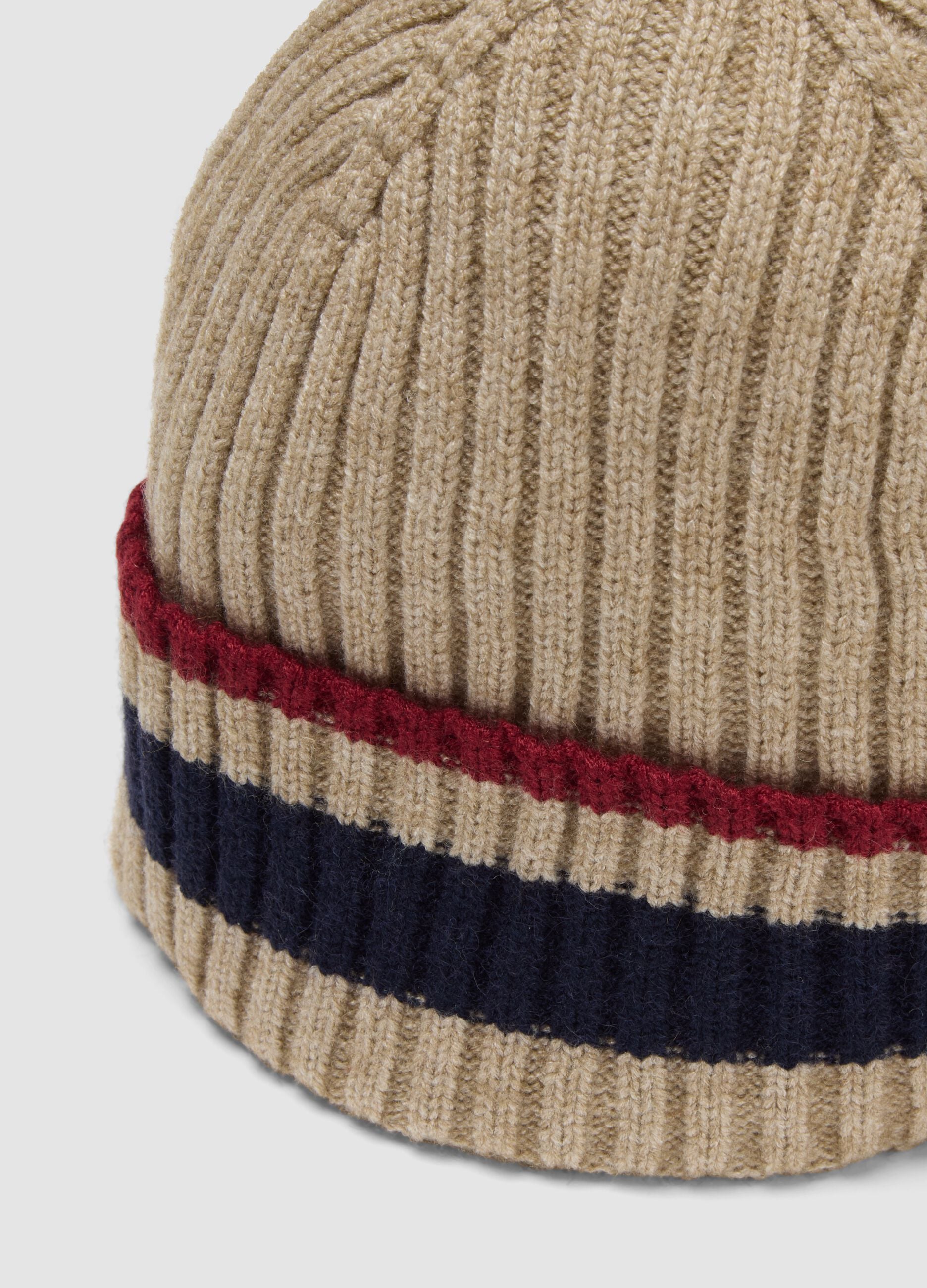 Beige ribbed viscose and wool blend beanie