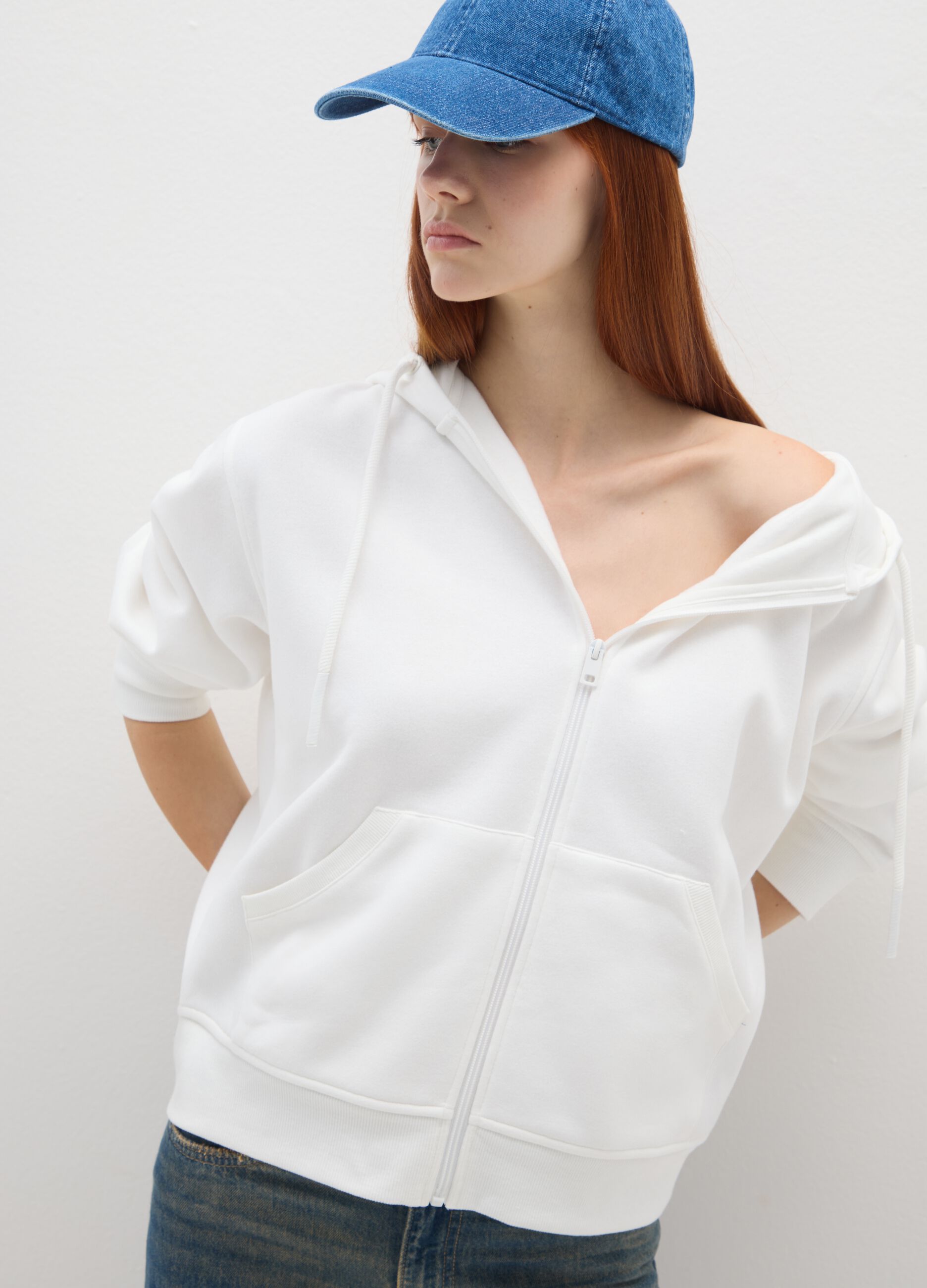 White Cotton Blend Oversize Sweatshirt