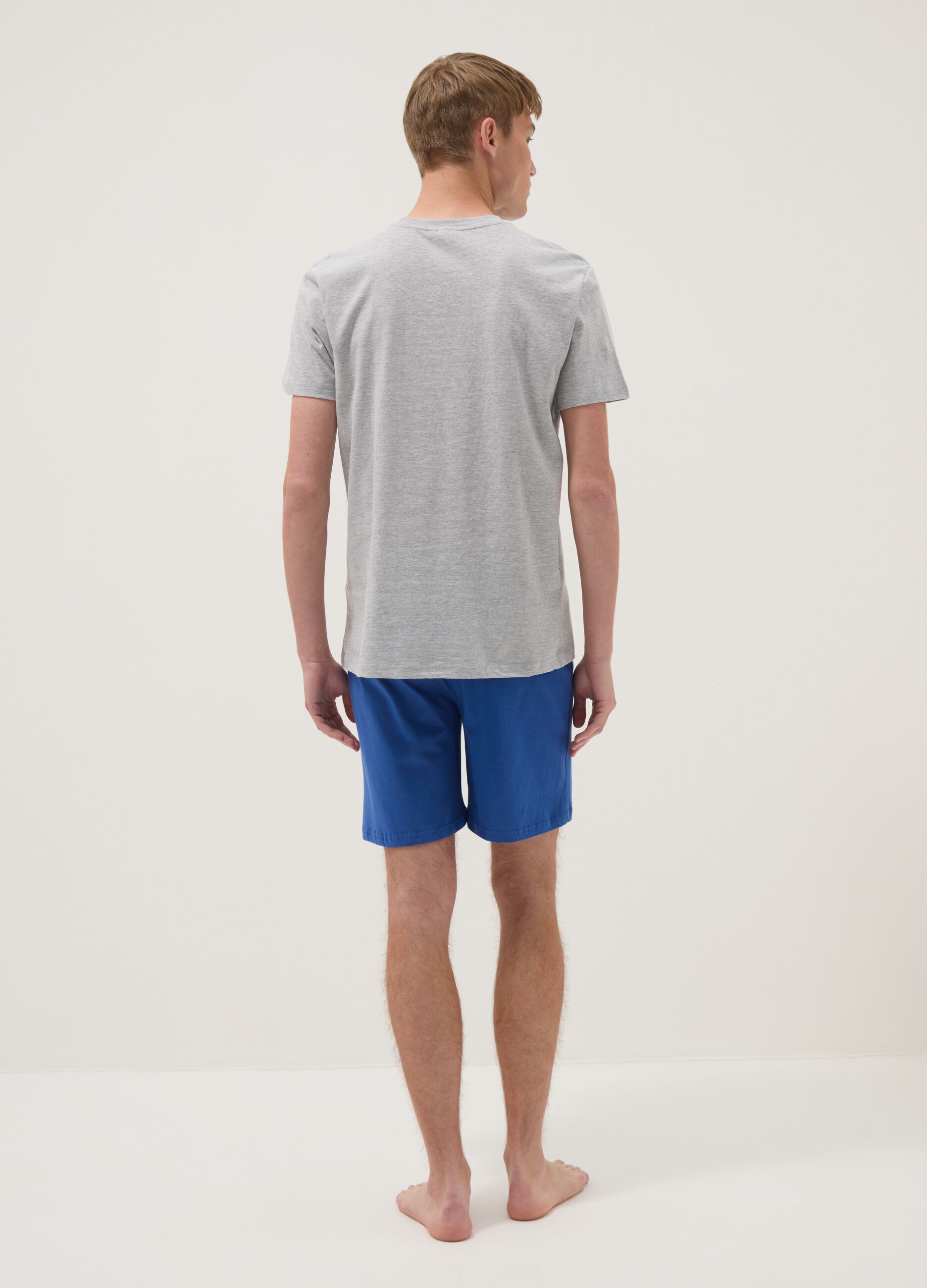 Men's grey short cotton pyjama set with Peanuts print, regular fit