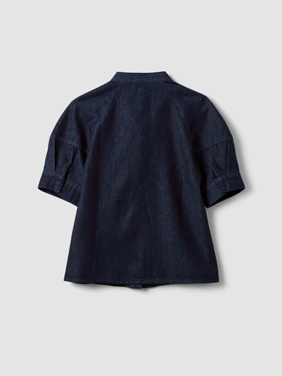 Camicia in denim di puro cotone a maniche corte con laccetto regular fit_6