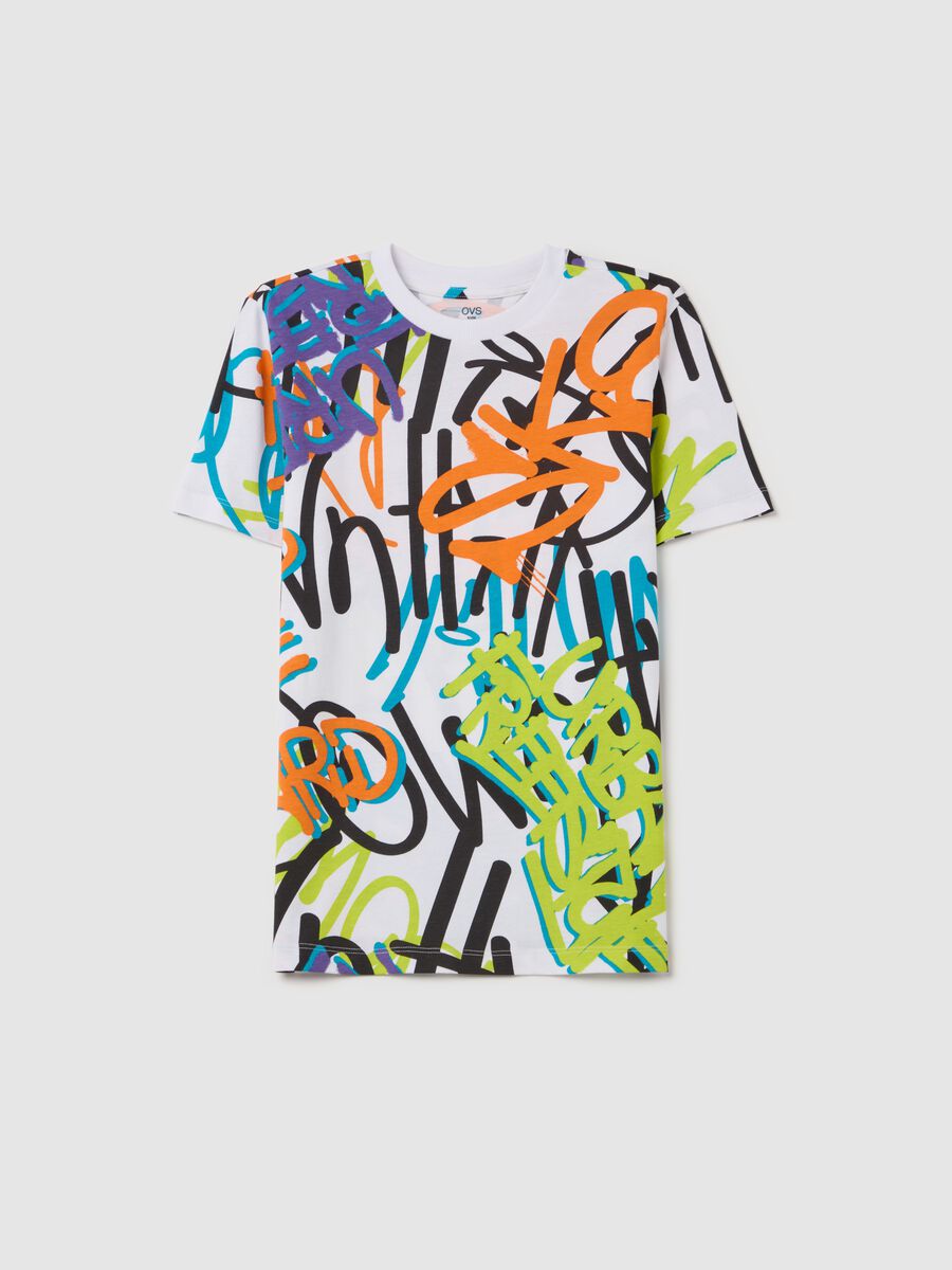 Cotton T-shirt with graffiti print_3