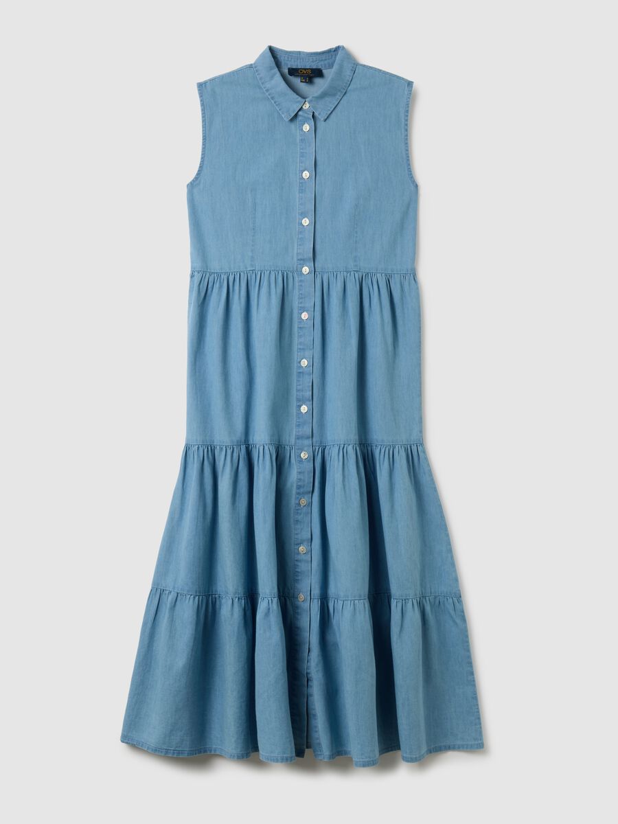 Light blue women's lyocell wide fit long dress_0