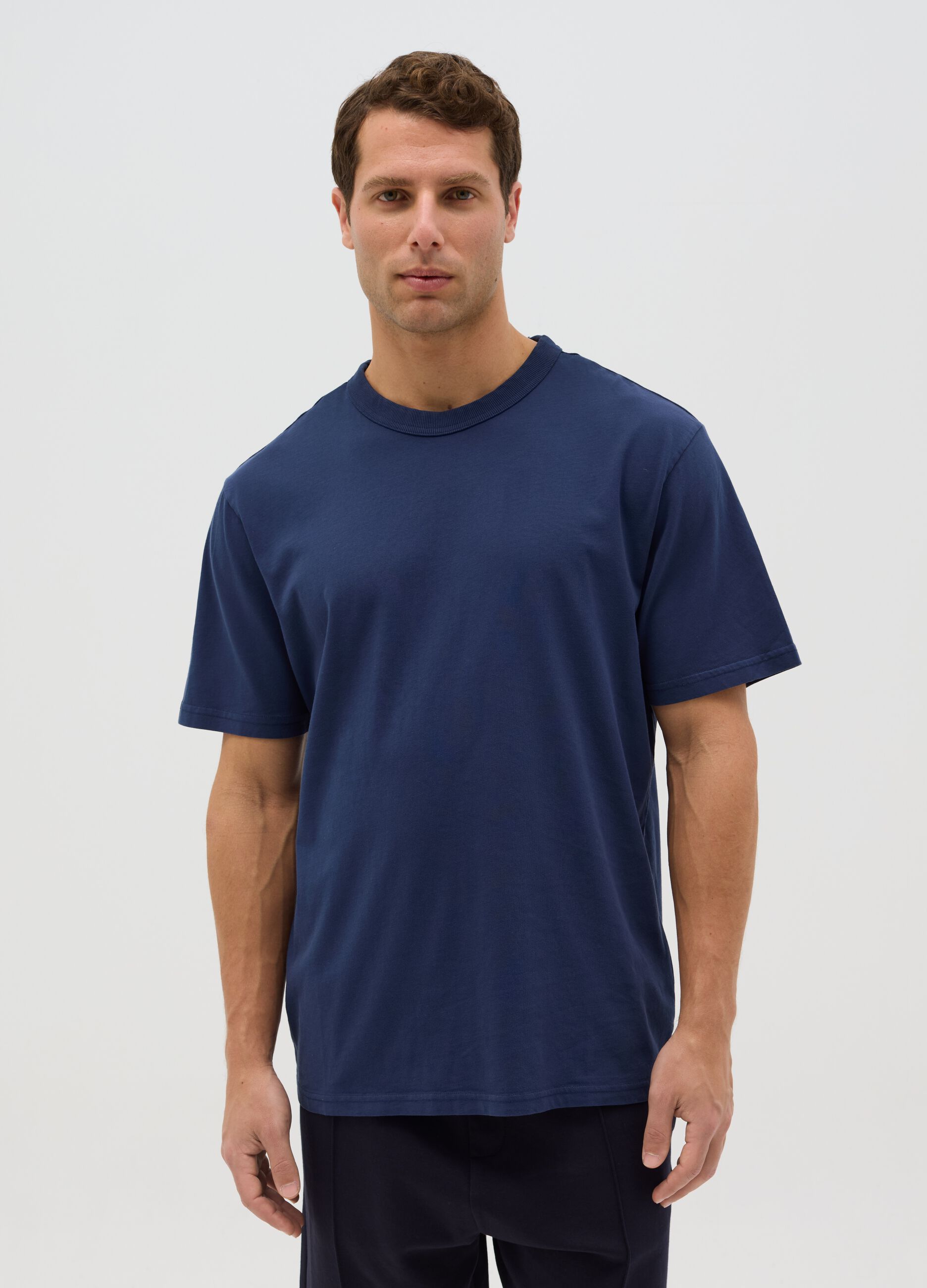 Blue Cotton Short-Sleeve T-shirt