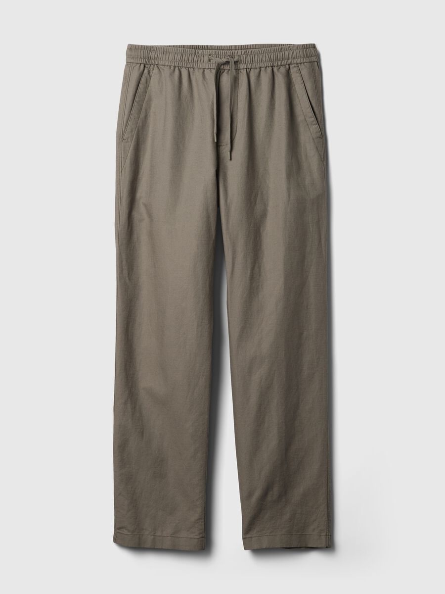 Pull-on trousers in linen and cotton_3