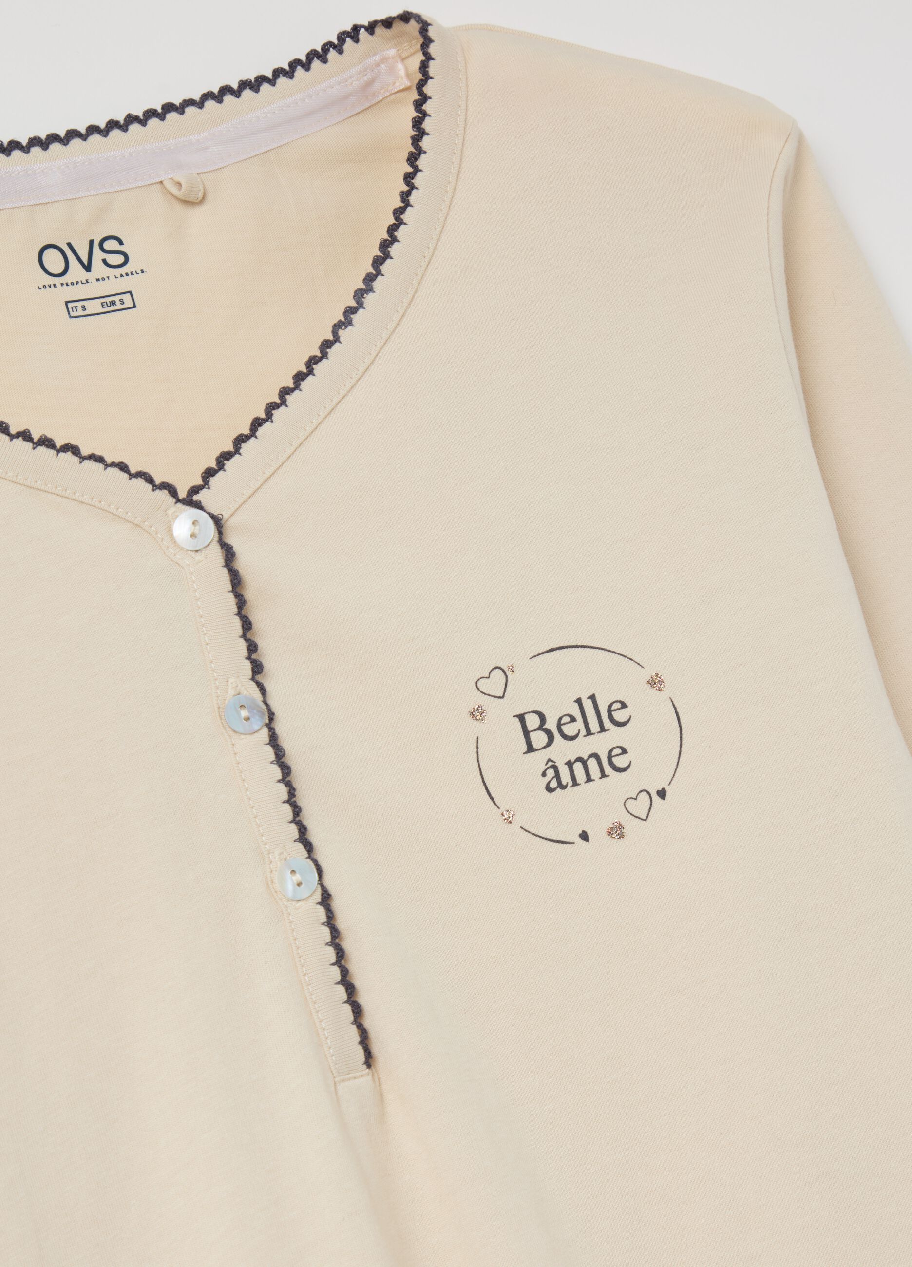 Pyjama top with granddad neckline and "Belle Âme” print