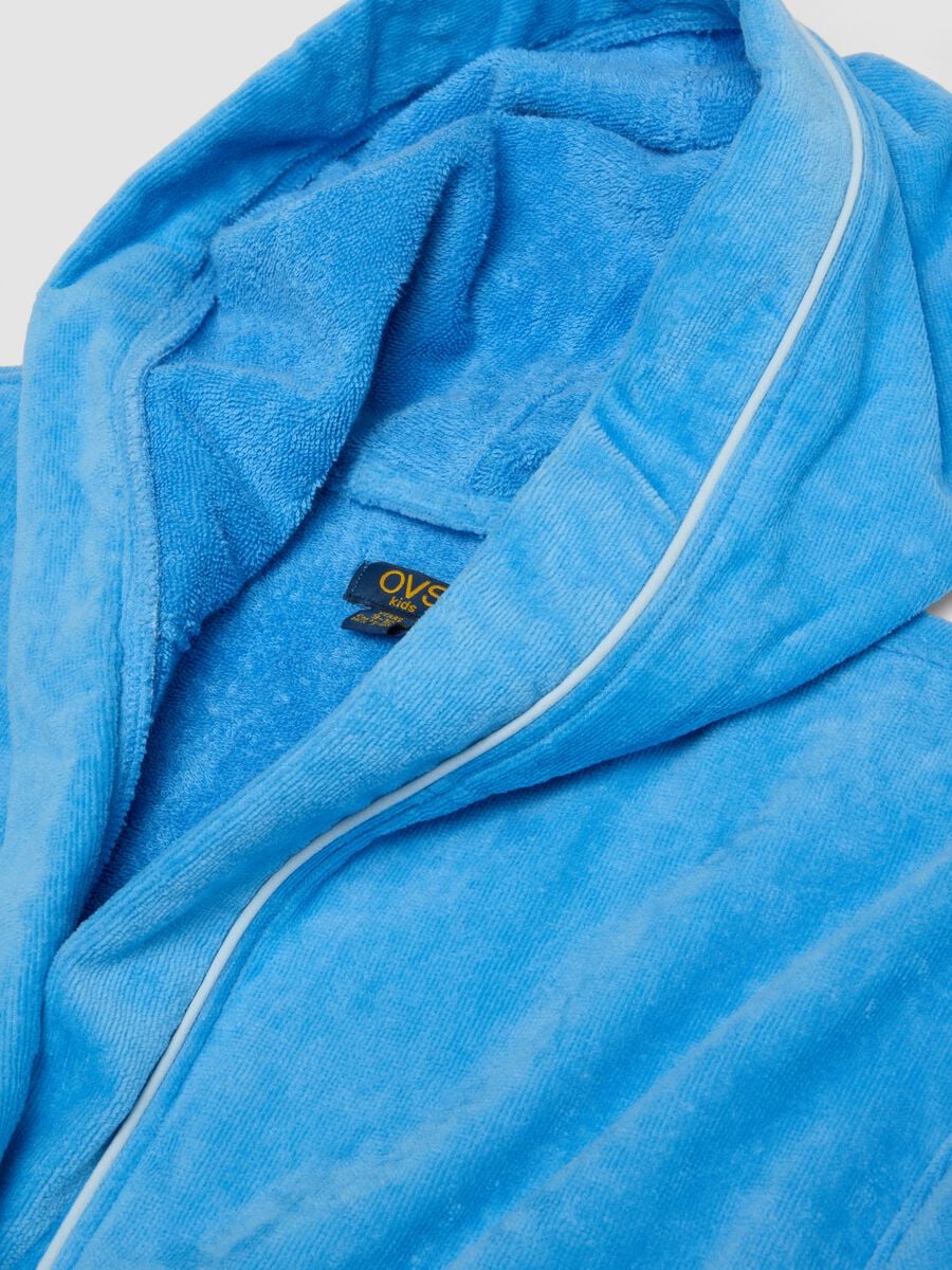 Accappatoio blu in puro cotone organico con cappuccio per bambino e ragazzo_2