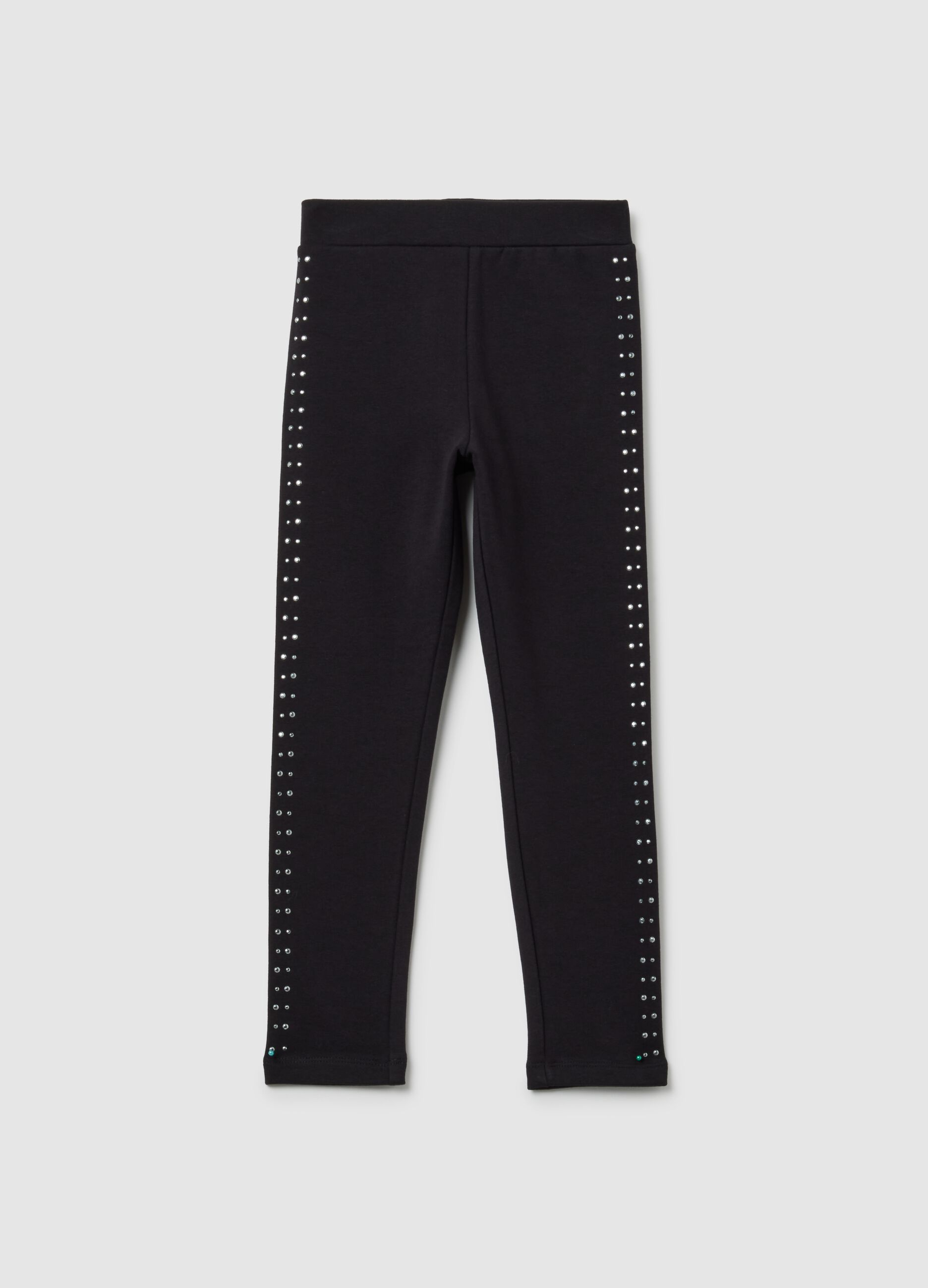 Leggings da bambina in cotone nero elasticizzato