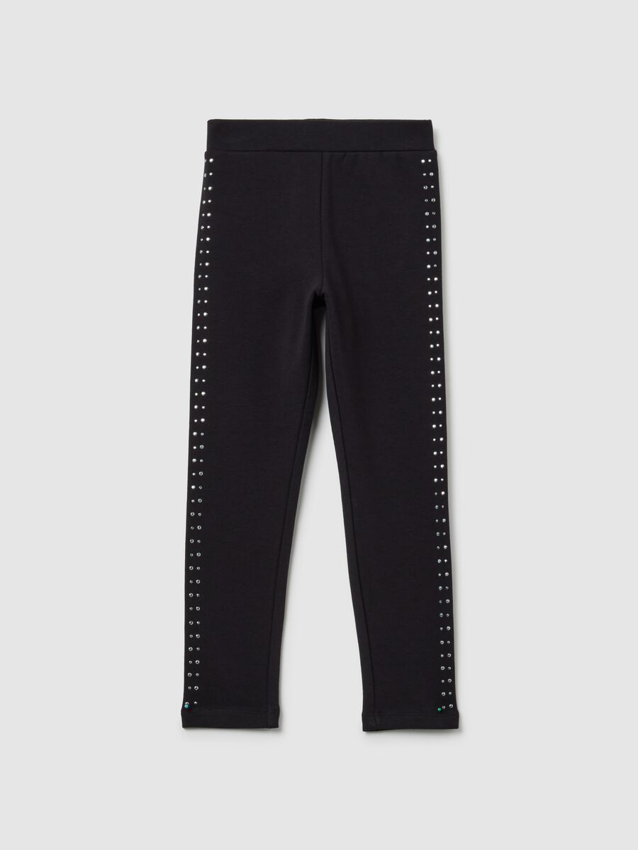 Leggings da bambina in cotone nero elasticizzato_0