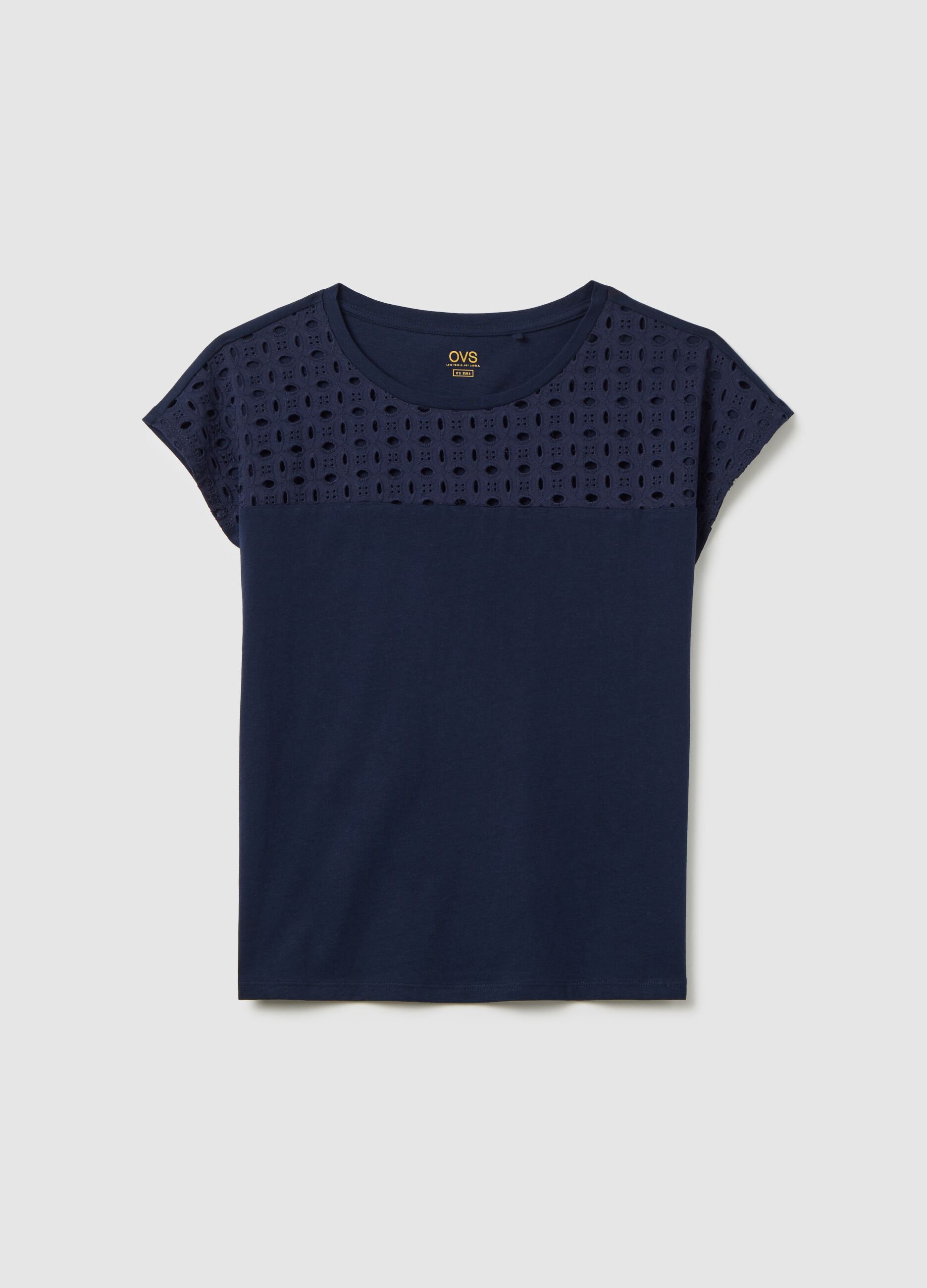 Blue short sleeve T-shirt with perforated details