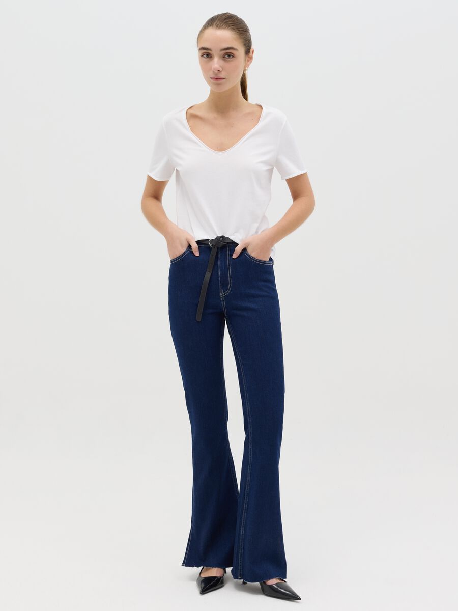 White organic cotton T-shirt with V neck_1