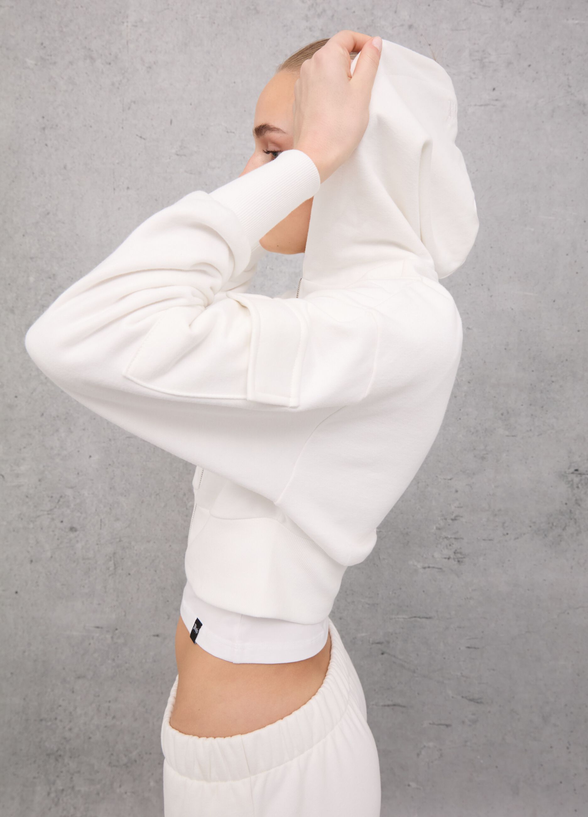 Crop Cargo Zip Hoodie White