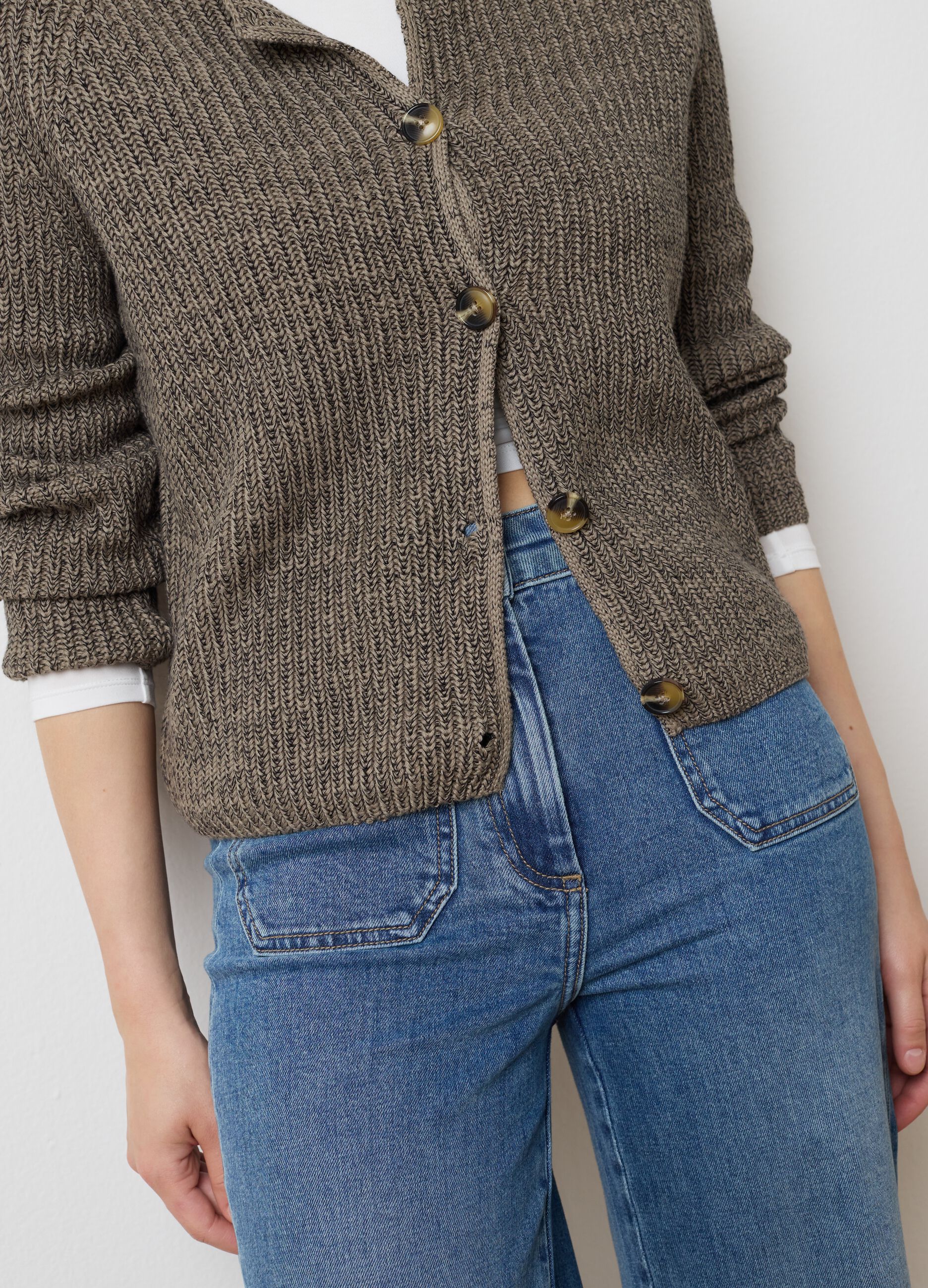 Regular fit pure cotton brown cardigan