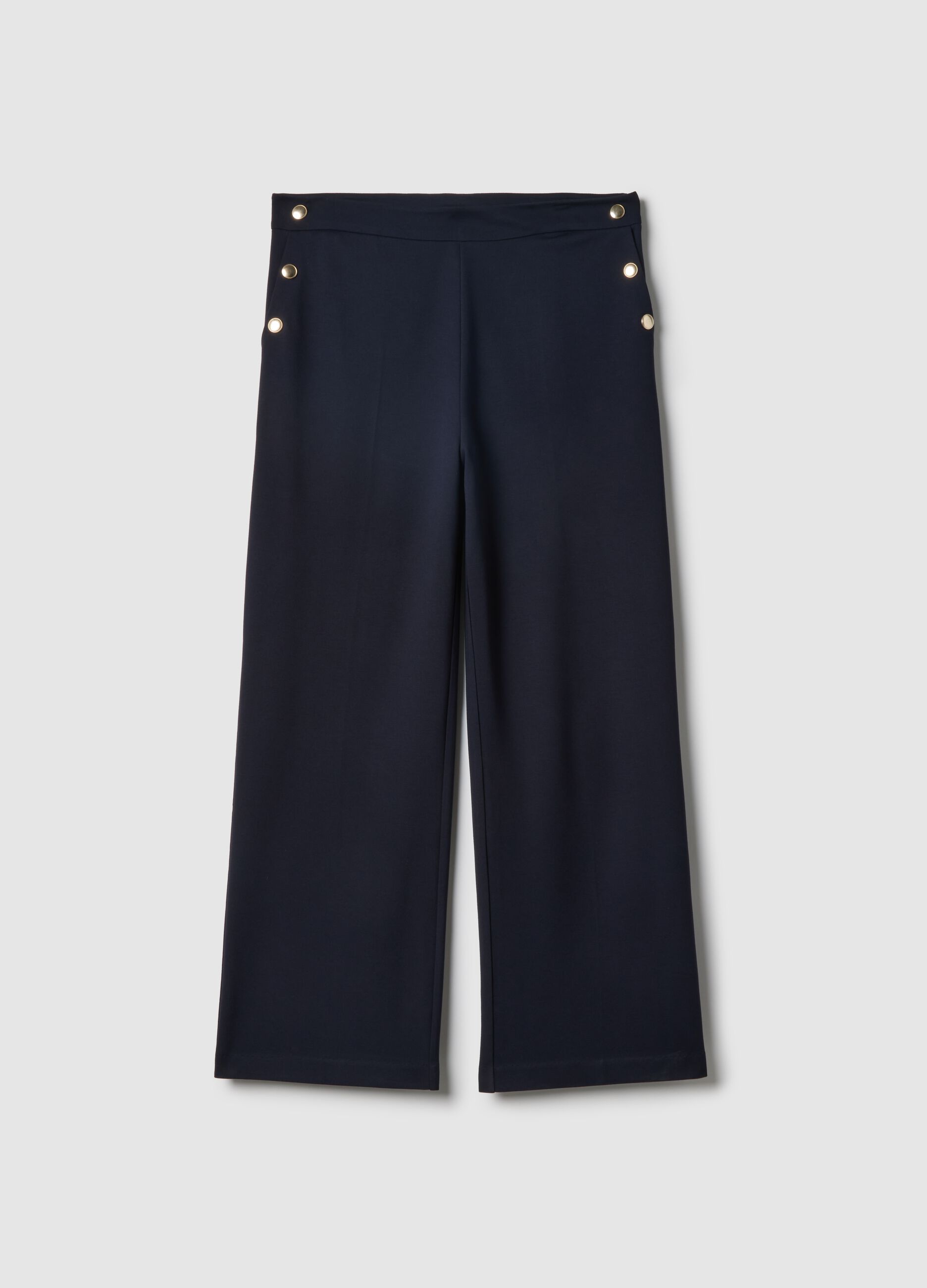 Blue Wide-Leg Trousers with Decorative Buttons