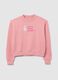 Pink cotton blend sweatshirt regular fit with embroidery and crew neck_4