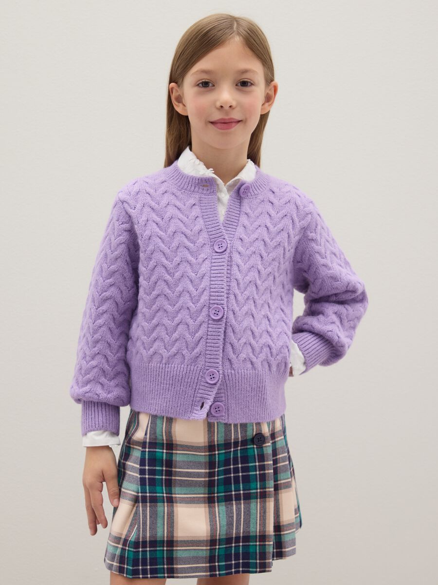 Girls' purple regular fit knitted pattern cardigan_0