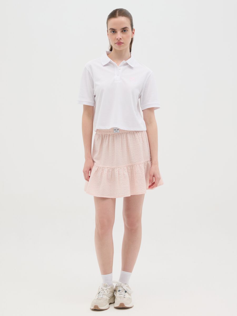 Women's pure white cotton polo, regular fit with classic collar and embroidered logo_1