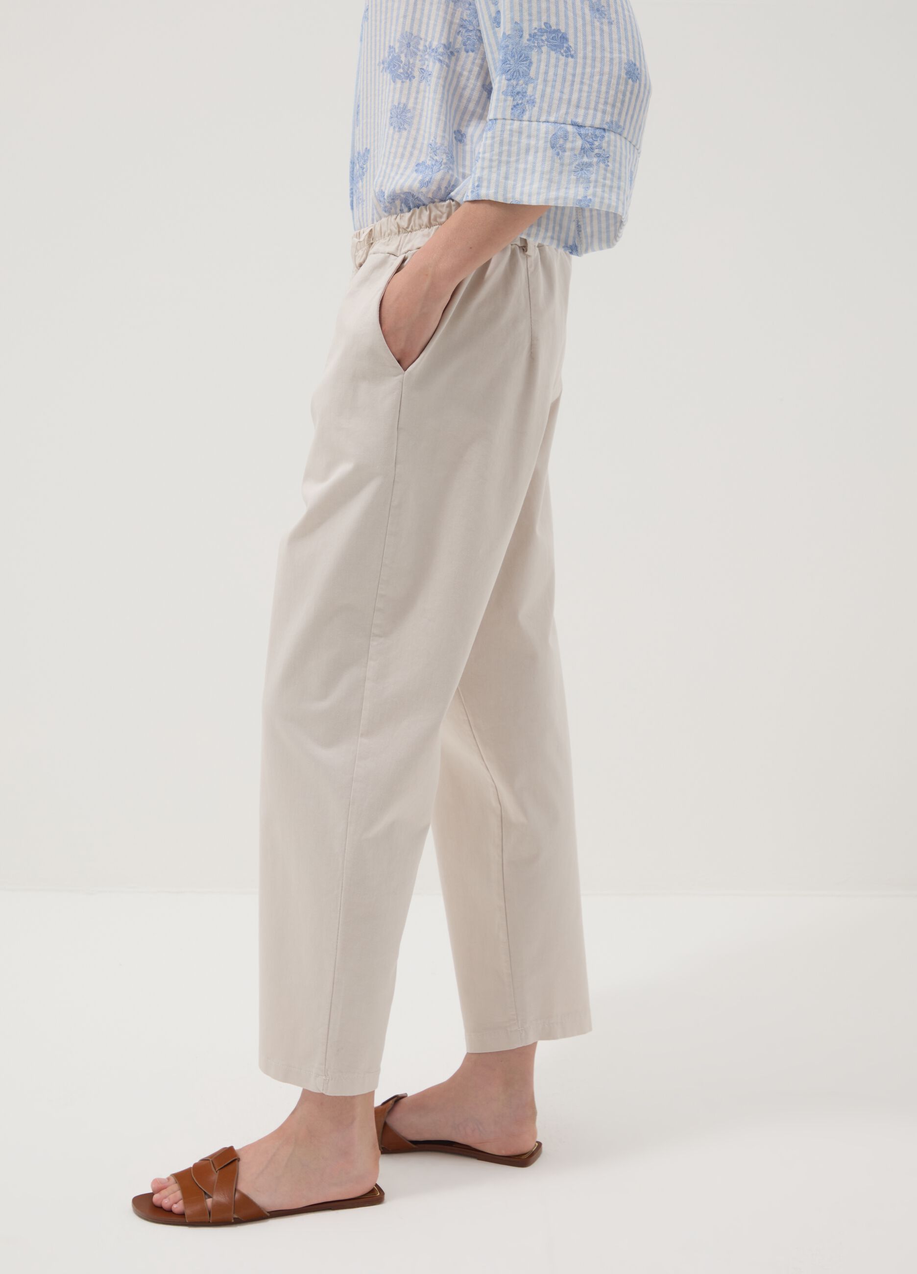 Beige stretch-cotton trousers
