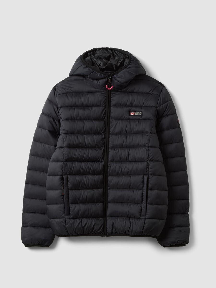 Black padded hooded jacket_0