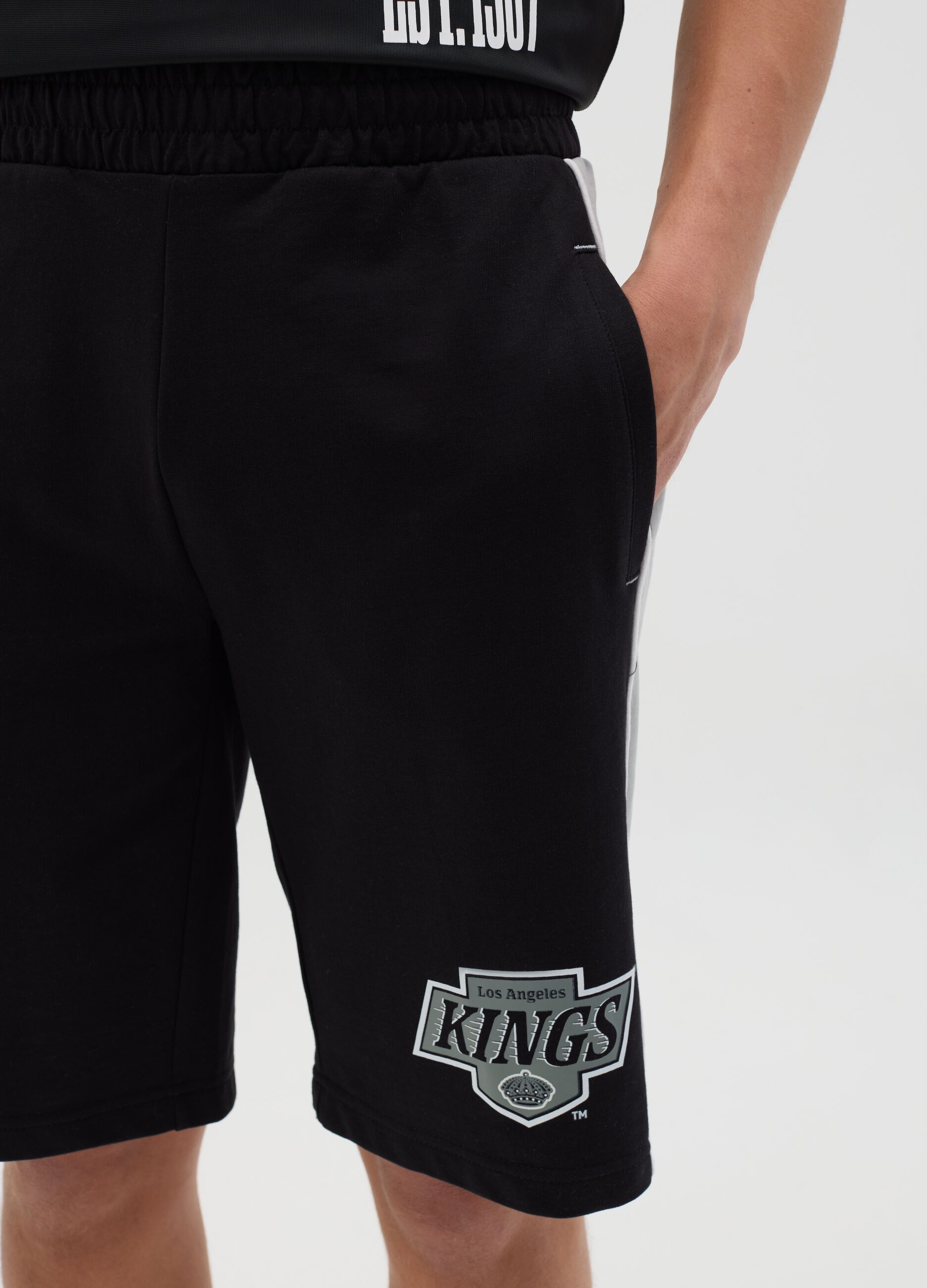 Black Sports Shorts with Kings Print