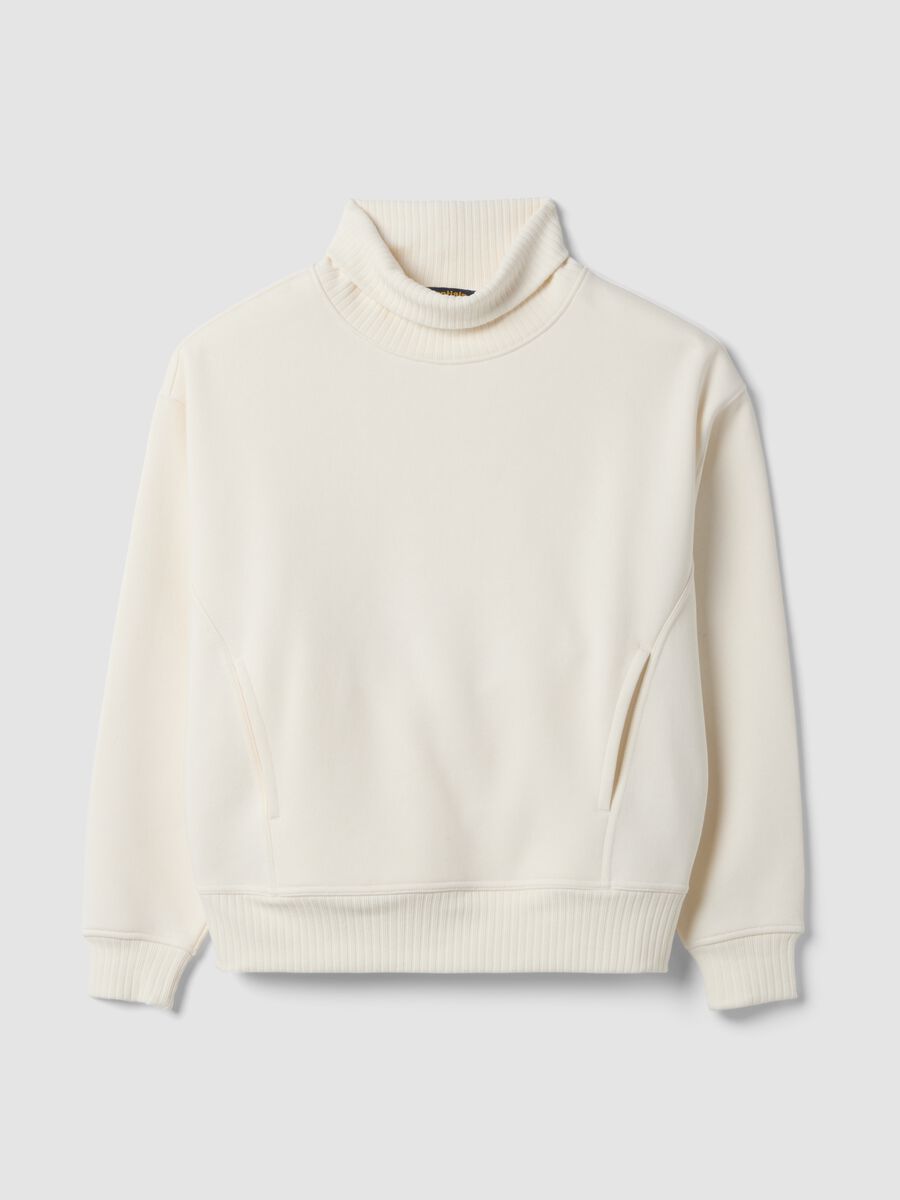 Felpa bianca in misto cotone fleece a girocollo regular fit_0