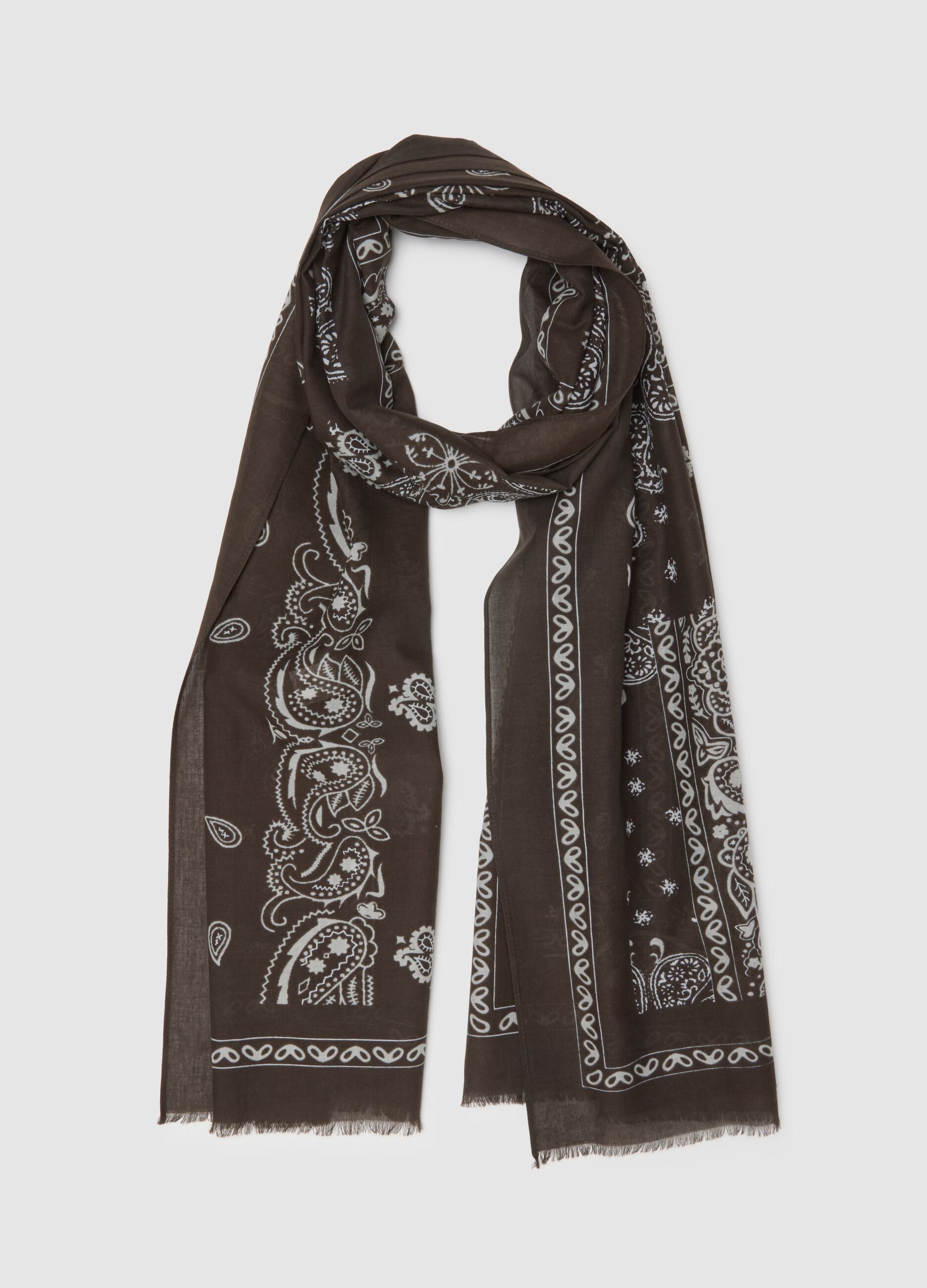 Brown pure cotton scarf with paisley pattern