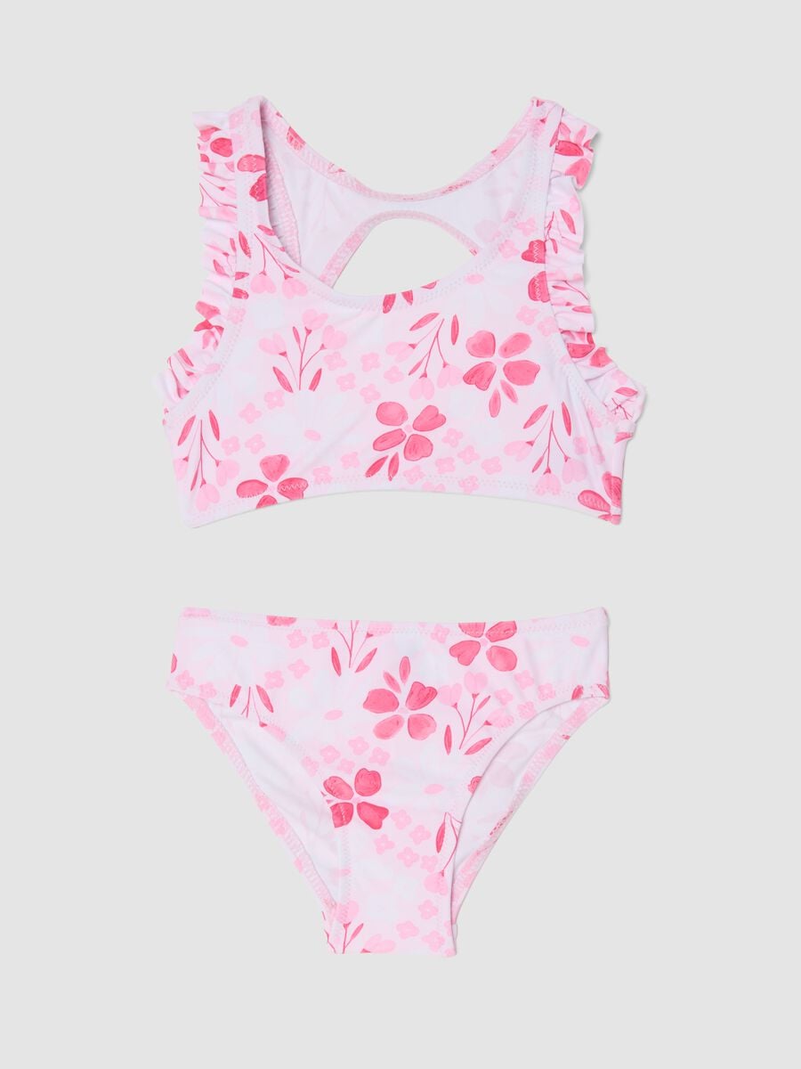 Bikini rosa in tessuto elasticizzato con volant_0
