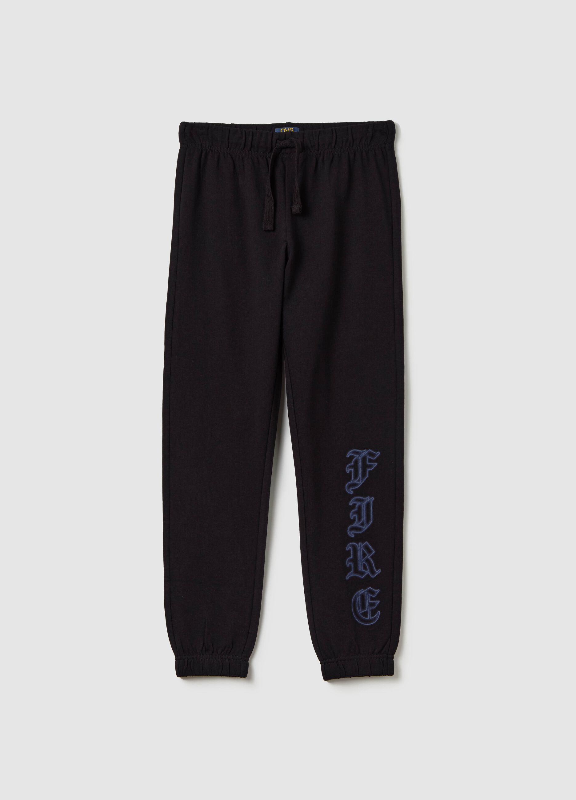 Joggers with drawstring and "Fire" print