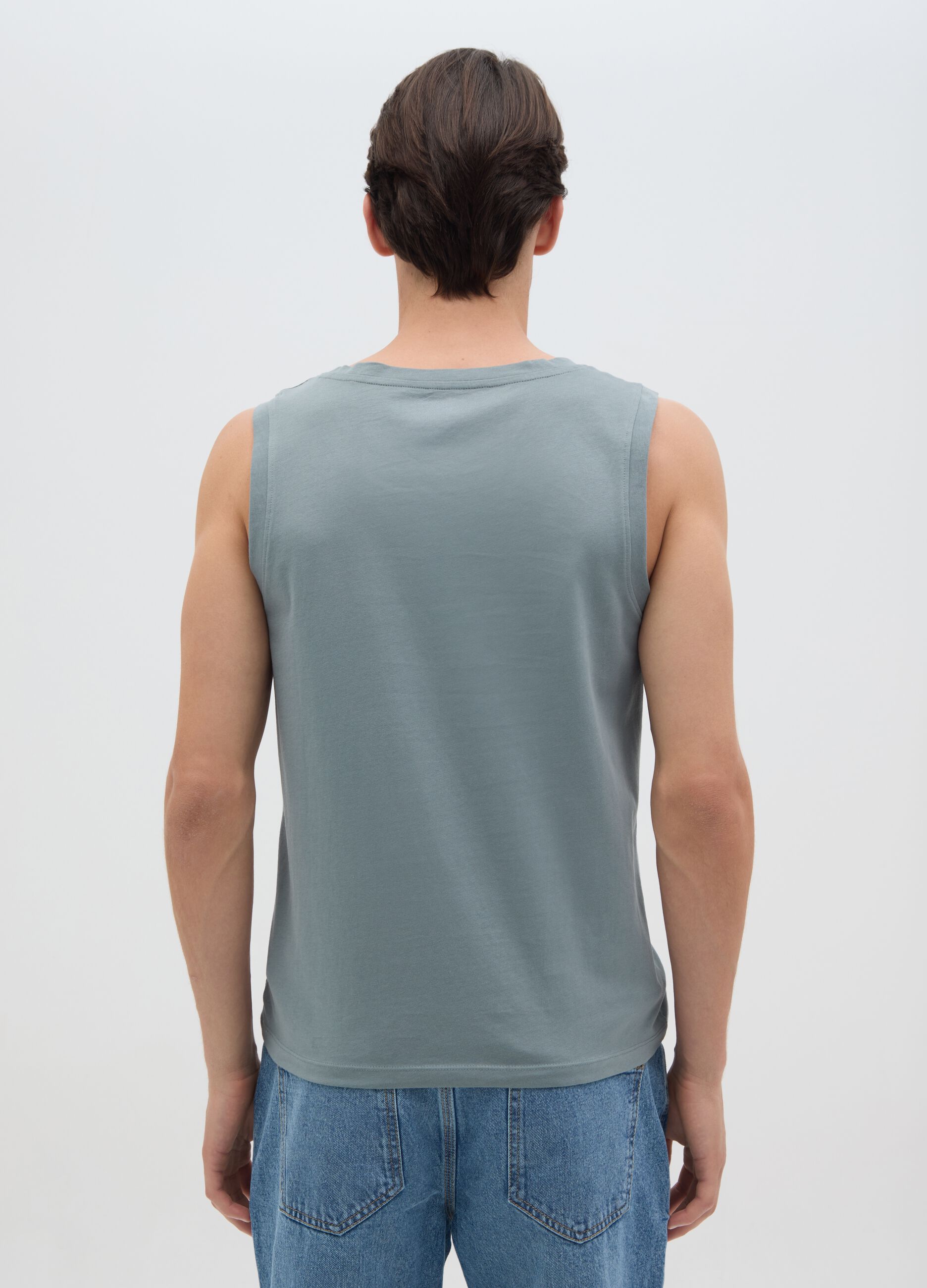 Canotta basic da uomo in puro cotone verde regular fit