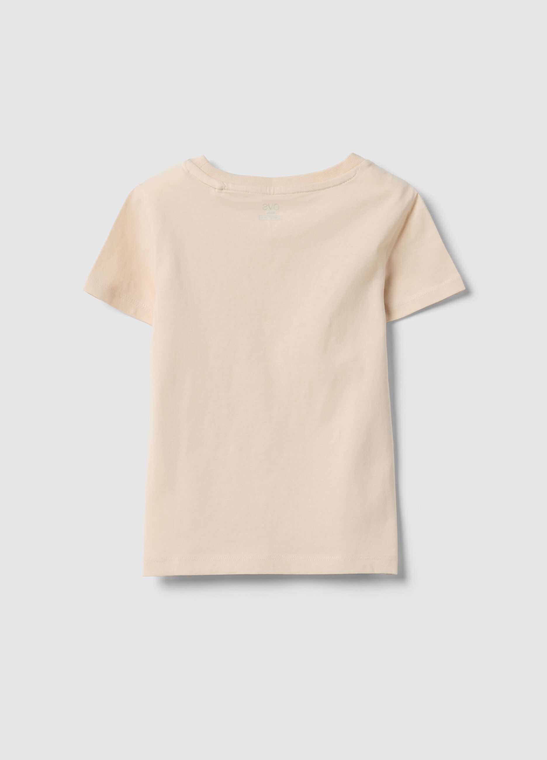 Beige regular fit pure cotton T-shirt with print for girls