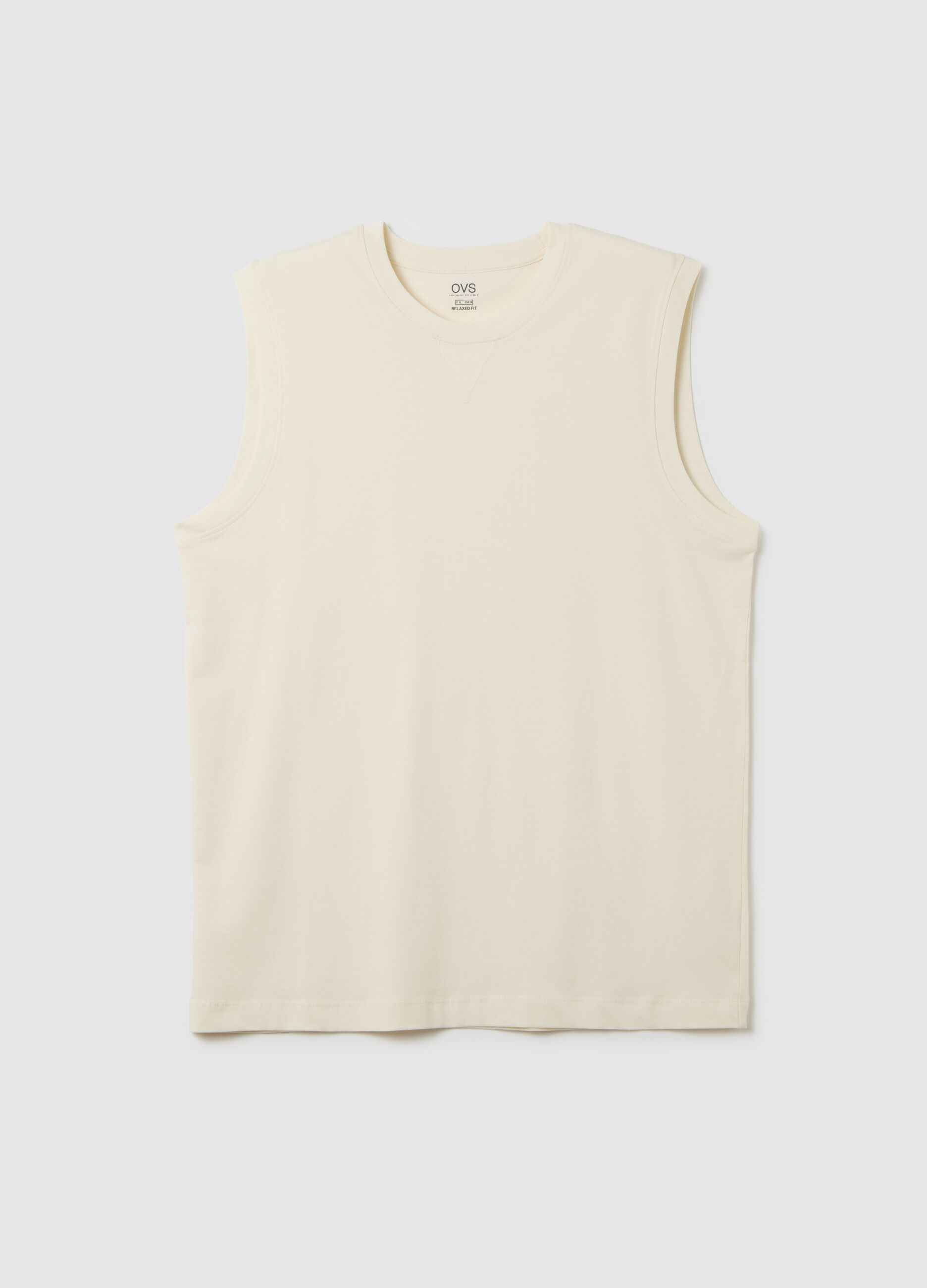 Men's oversized beige tank top in pure cotton, regular fit