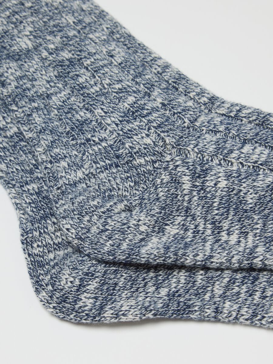 White and blue mixed cotton yarn socks_1