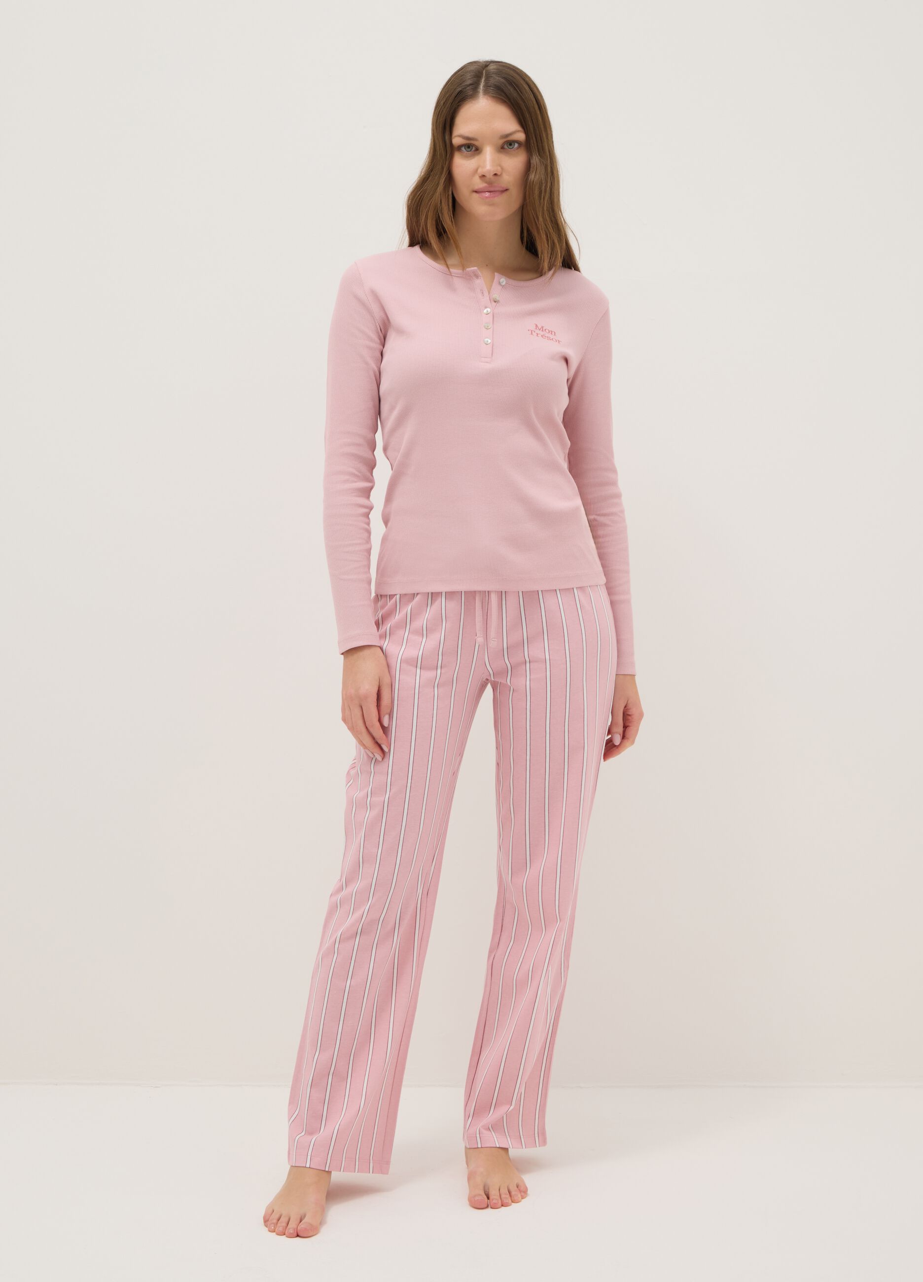 Pink striped pyjamas in pure cotton regular fit