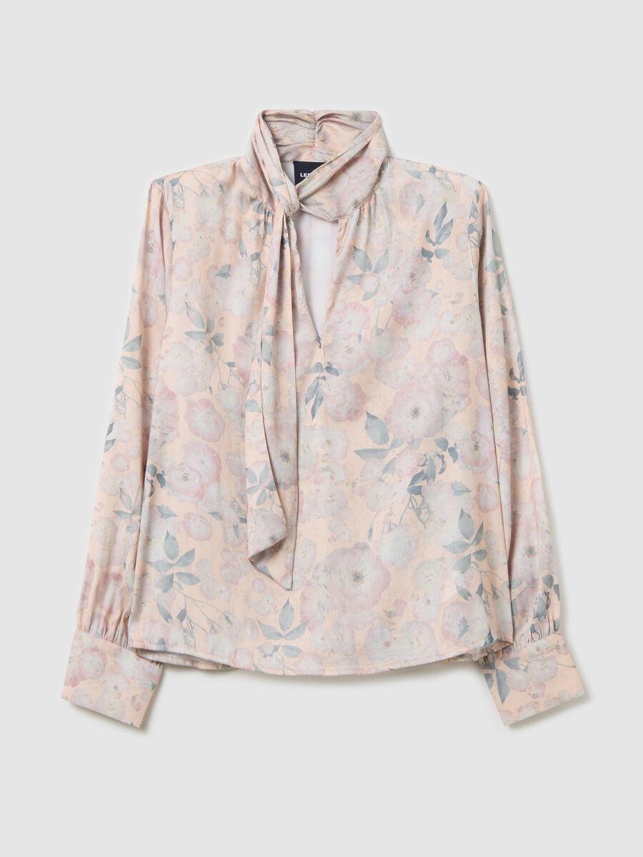 Beige blouse with floral pattern and bow_4