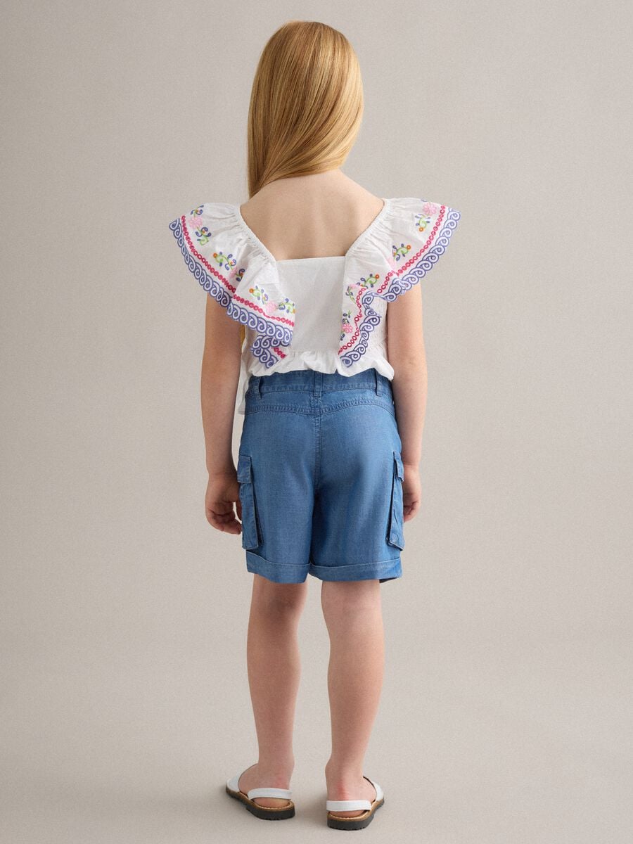 Shorts cargo blu in puro lyocell per bambina regular fit_1