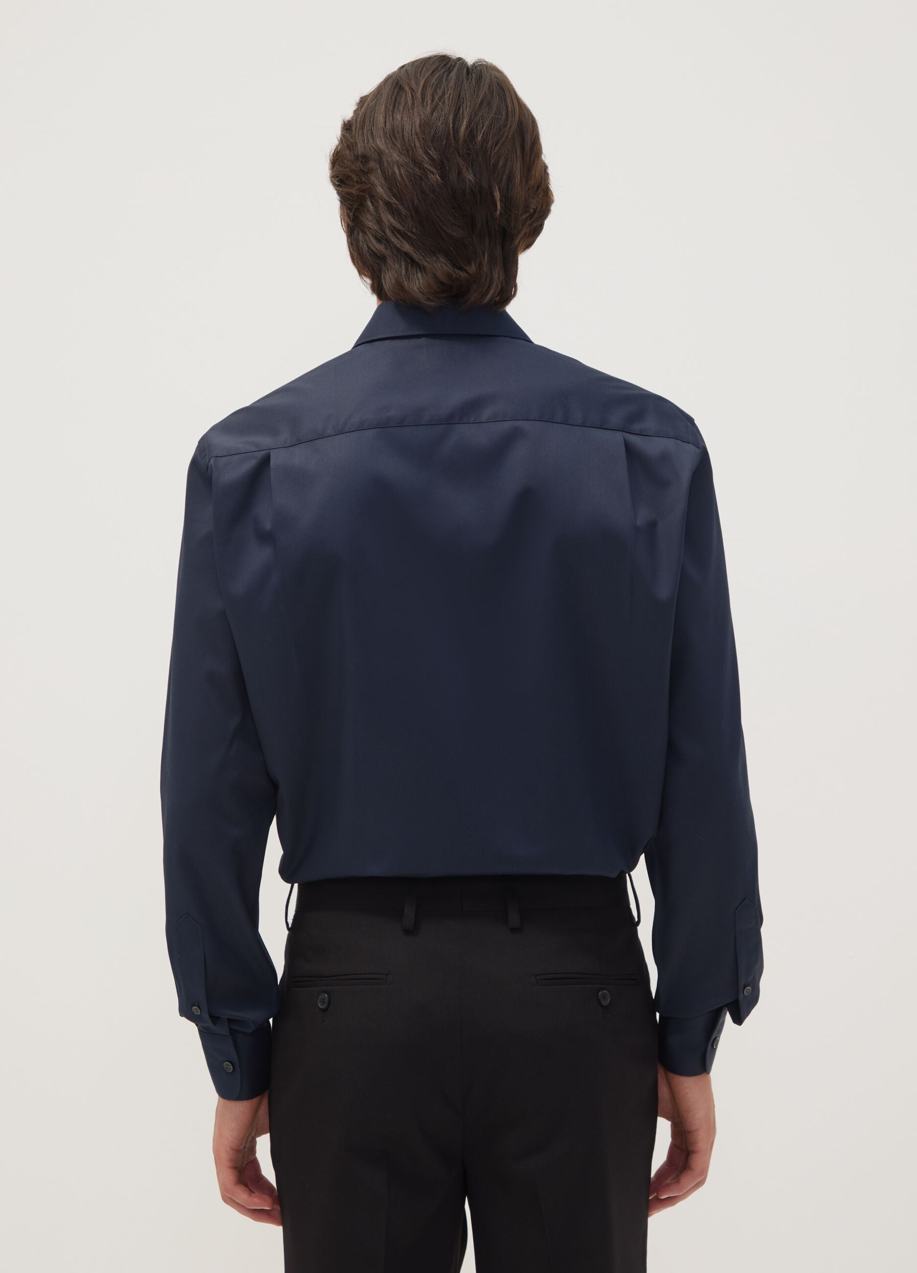 Blue pure cotton shirt with classic collar, regular fit, non-iron