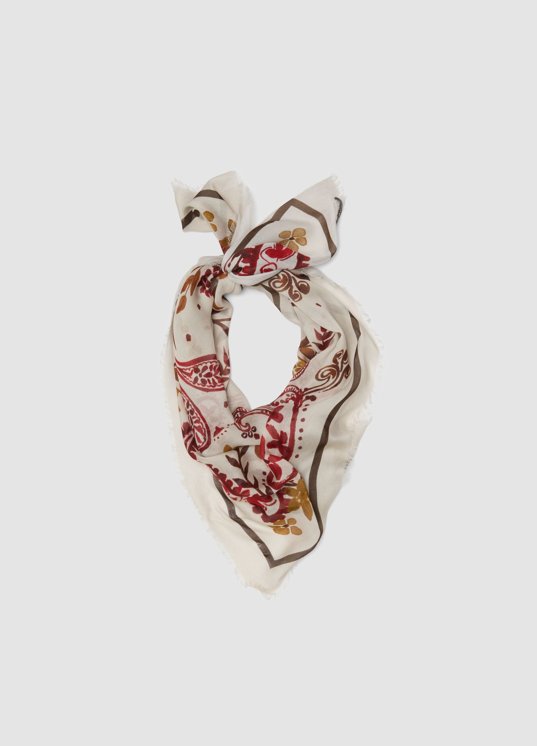White pure viscose scarf with paisley print