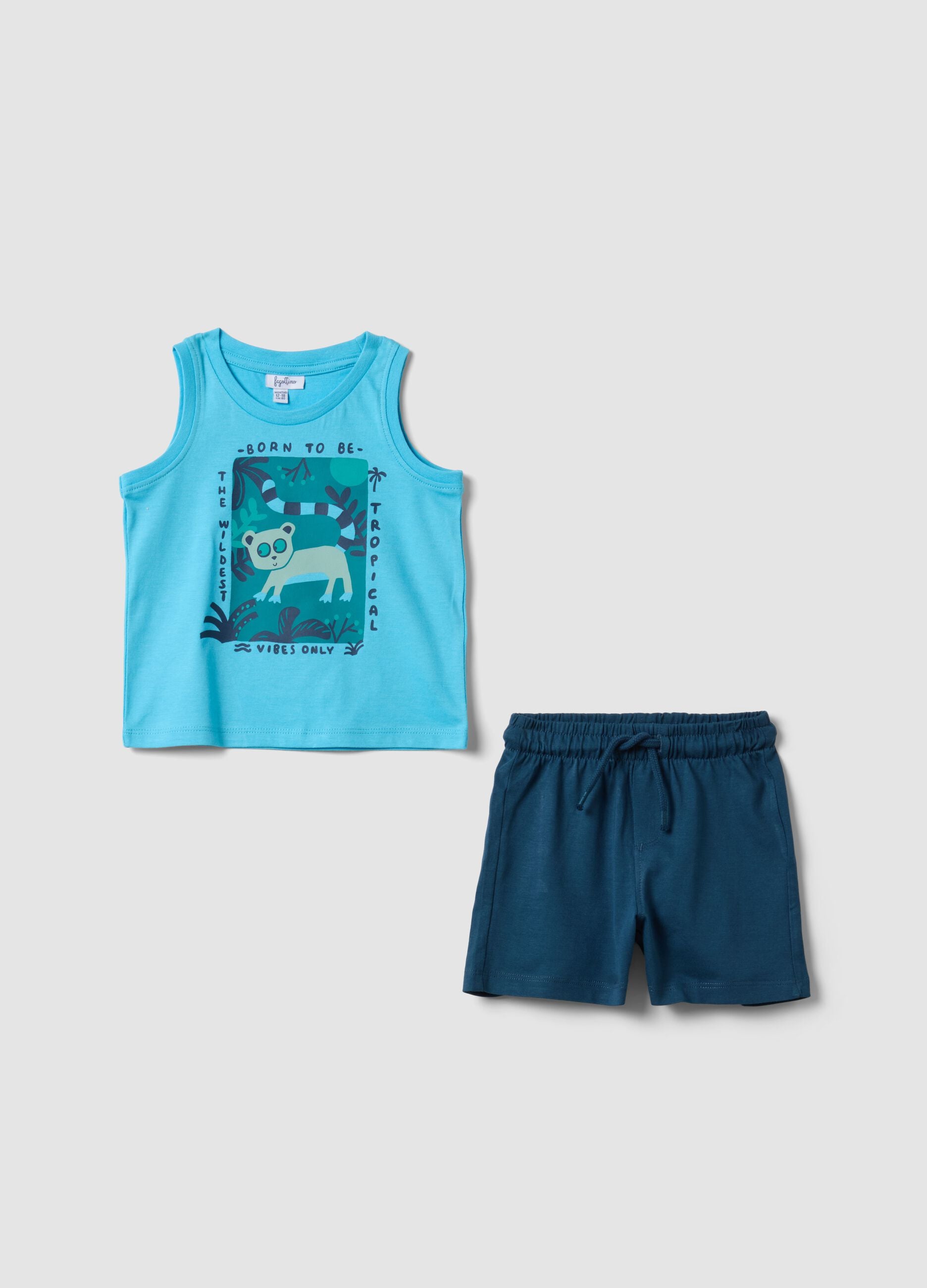 Blue pure cotton set with top and shorts