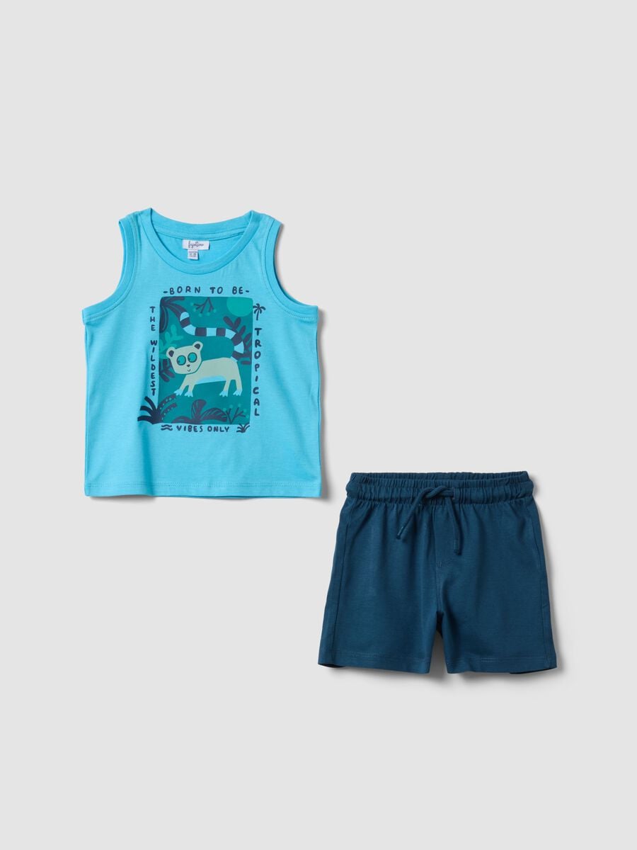 Blue pure cotton set with top and shorts_0