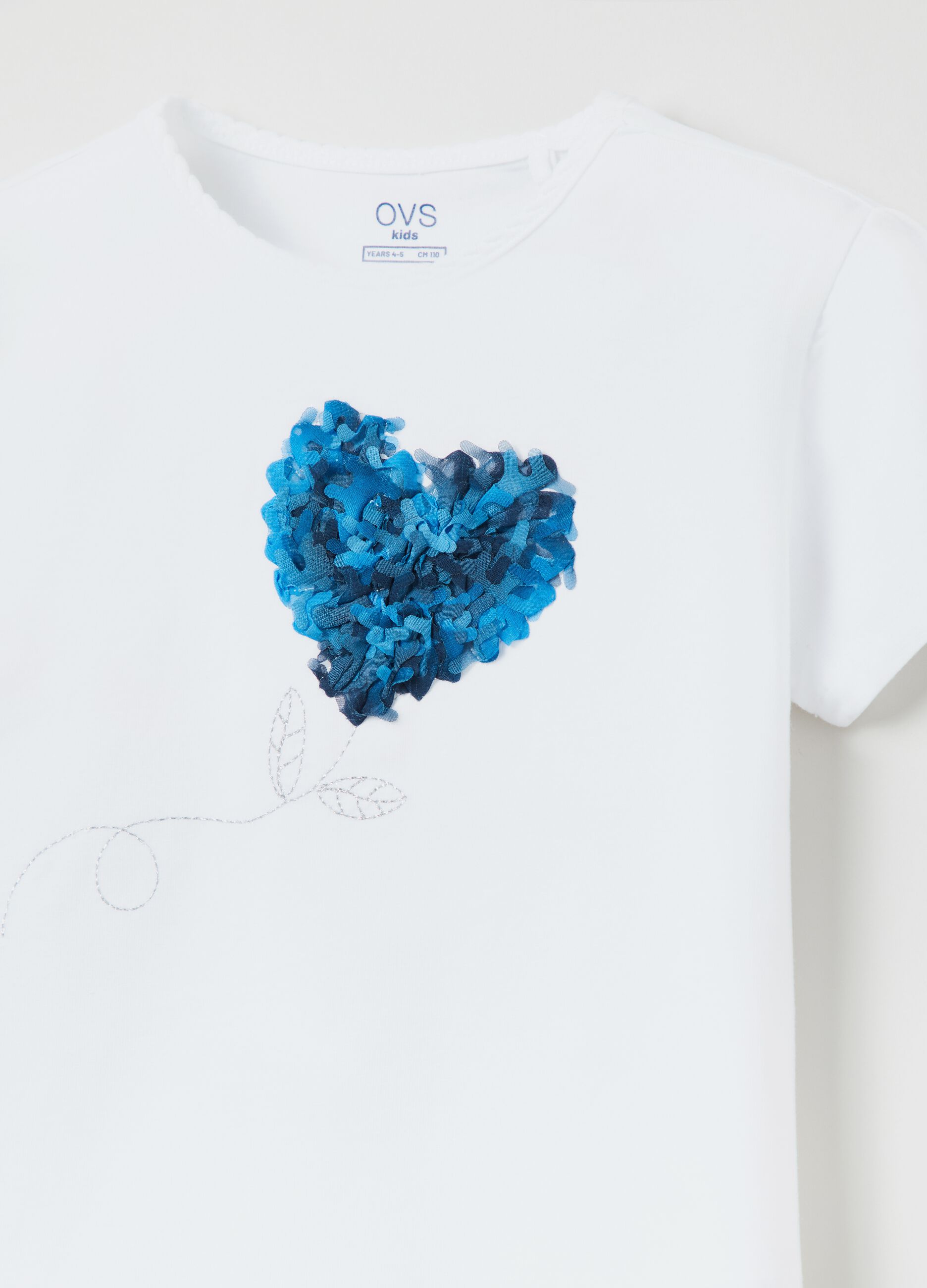 T-shirt with embroidery and heart appliqué