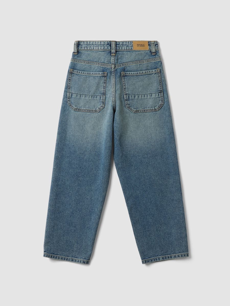 Jeans denim in puro cotone con vita elasticizzata skater fit per ragazzo_5