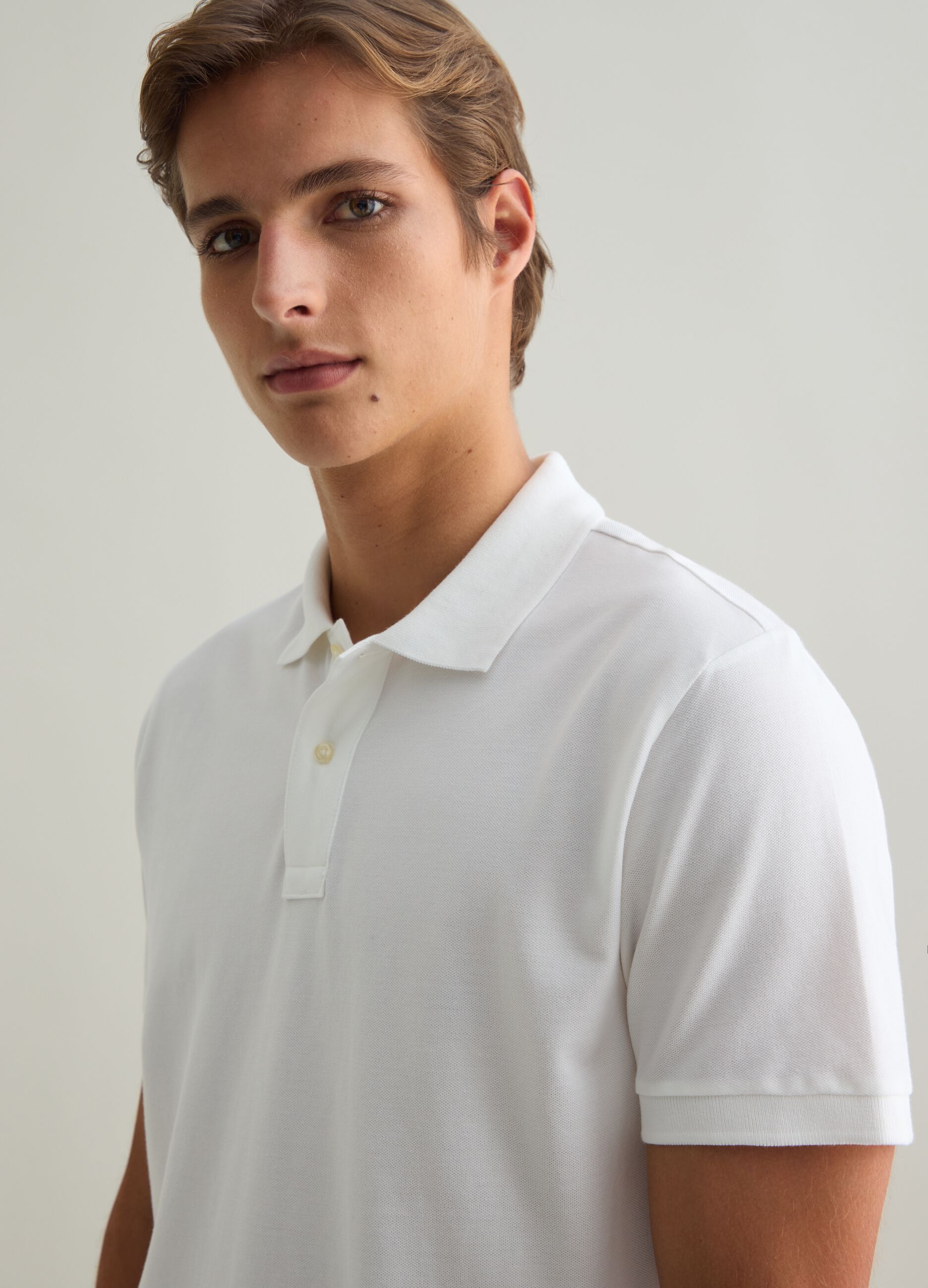 Polo da uomo in puro cotone Supima bianca regular fit